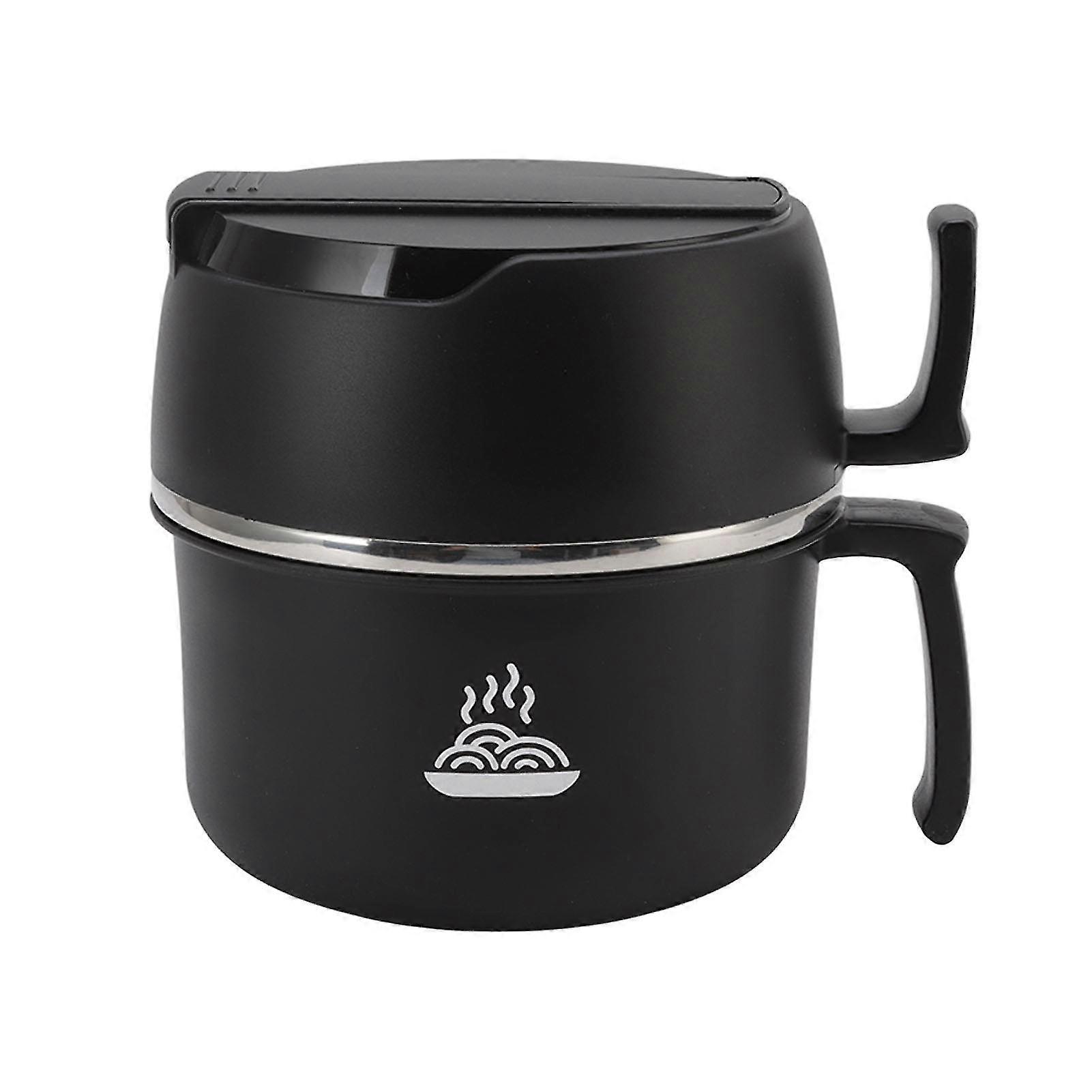 Stainless Steel Double Layer Noodle Bowl Lunch Box with Handle Lid Fork and Spoon - Ideal for Office Workers and Students