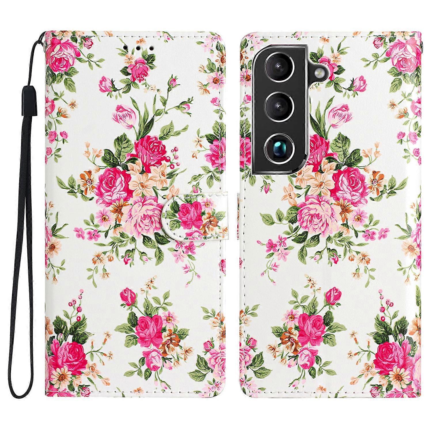 For Samsung Galaxy S22 5G Pattern Printing Stand PU Leather Wallet Phone Case Magnetic Closure Shockproof Protective Flip Cover with Strap