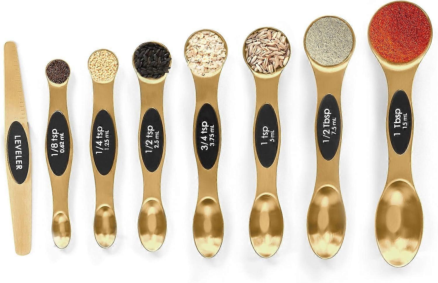 Stainless Steel Measuring Spoon Set with Leveler, Stackable Metal Soup Spoon Measuring Spoon for Baking, Measuring Cups and Spoon Set Kitchen Gadgets