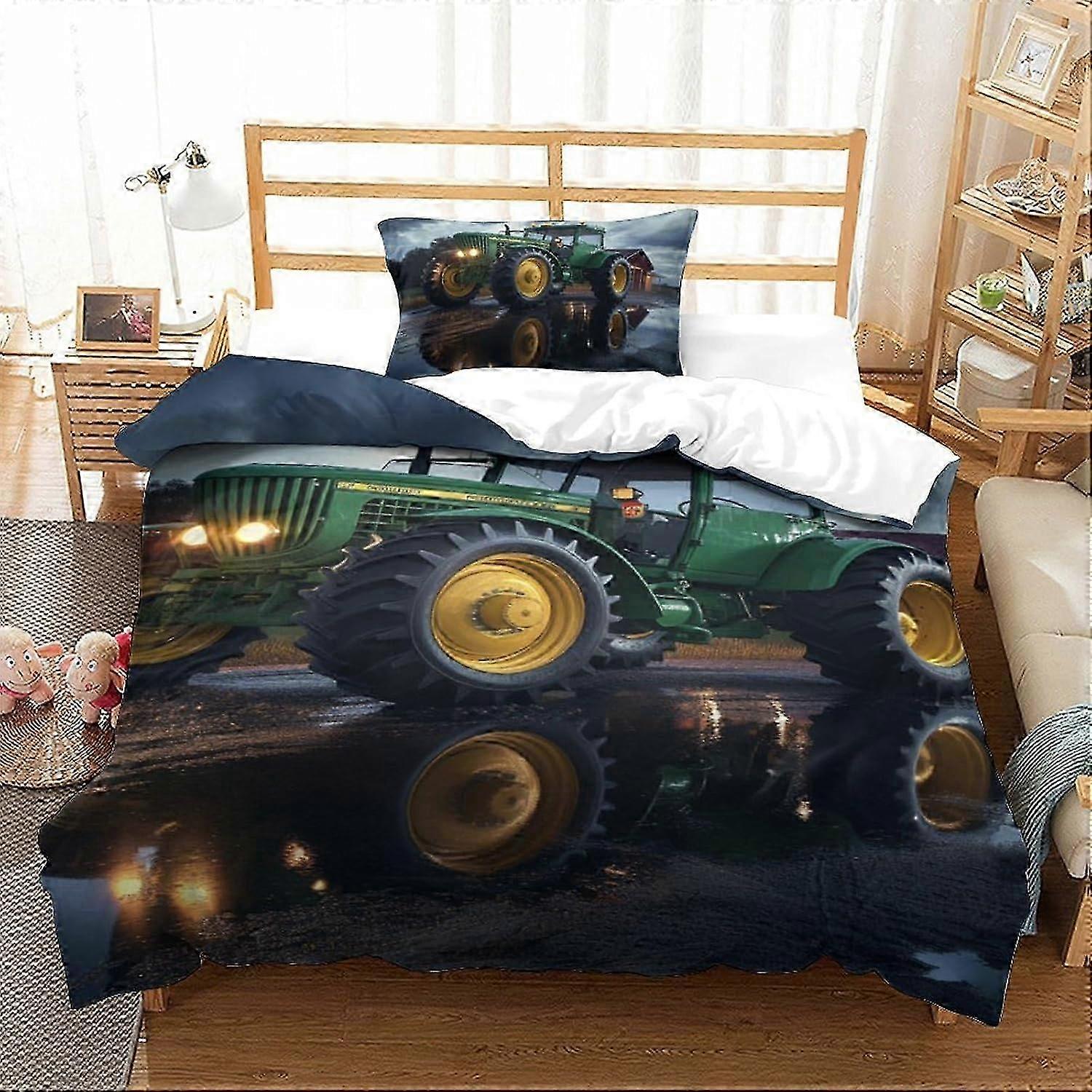 J509 Lençóis Trator Ultra Macio Conjunto de Capa de Edredão Capa de Edredão Moderna Todas as Estações Capa de Edredom 2pc com Conjunto de Cama com Zíper para Crianças Meninos Meninas Cama 