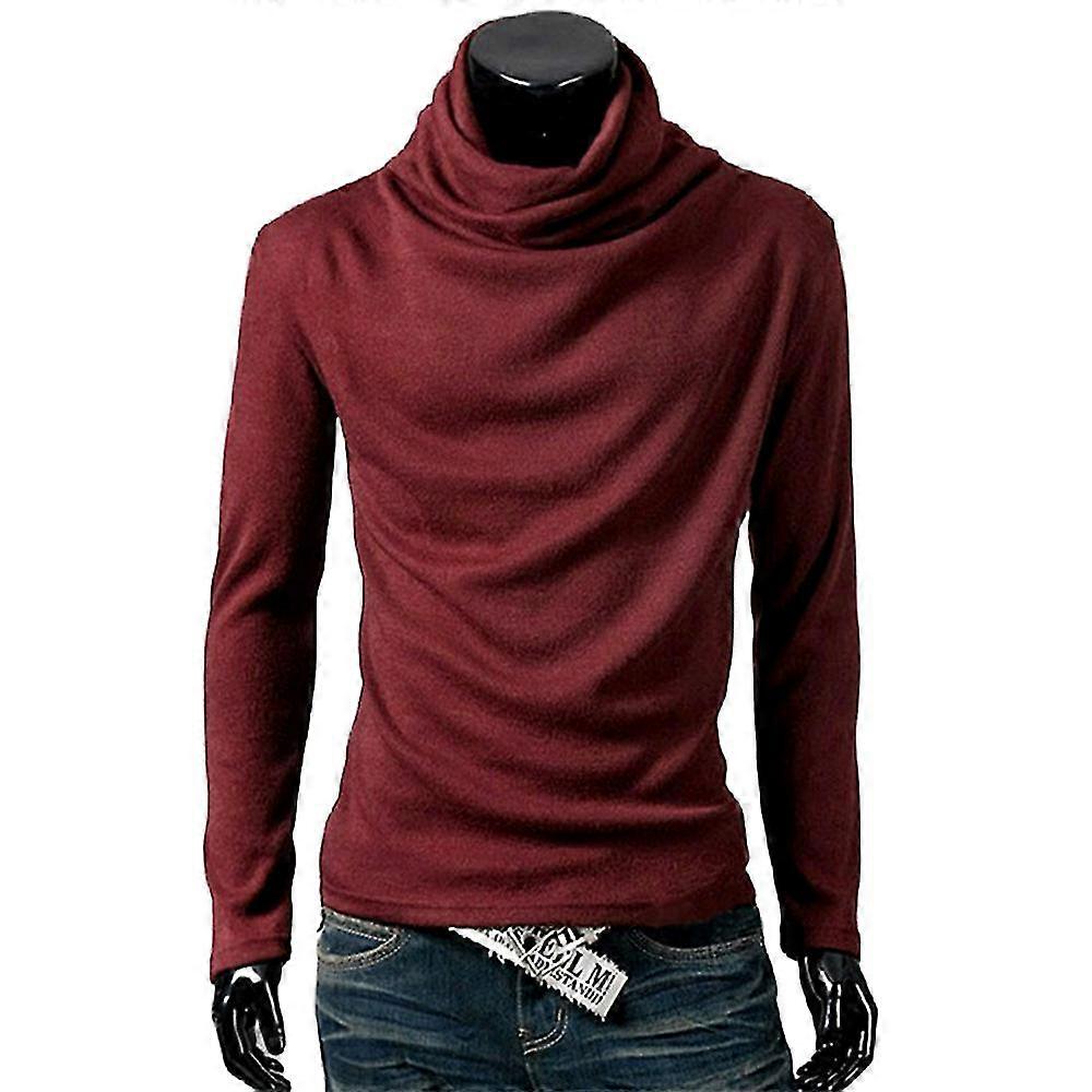 Men Solid Color Turtleneck Long Sleeve Basic Tops Casual Winter Fall Cowl Neck Pullovers Knitwear