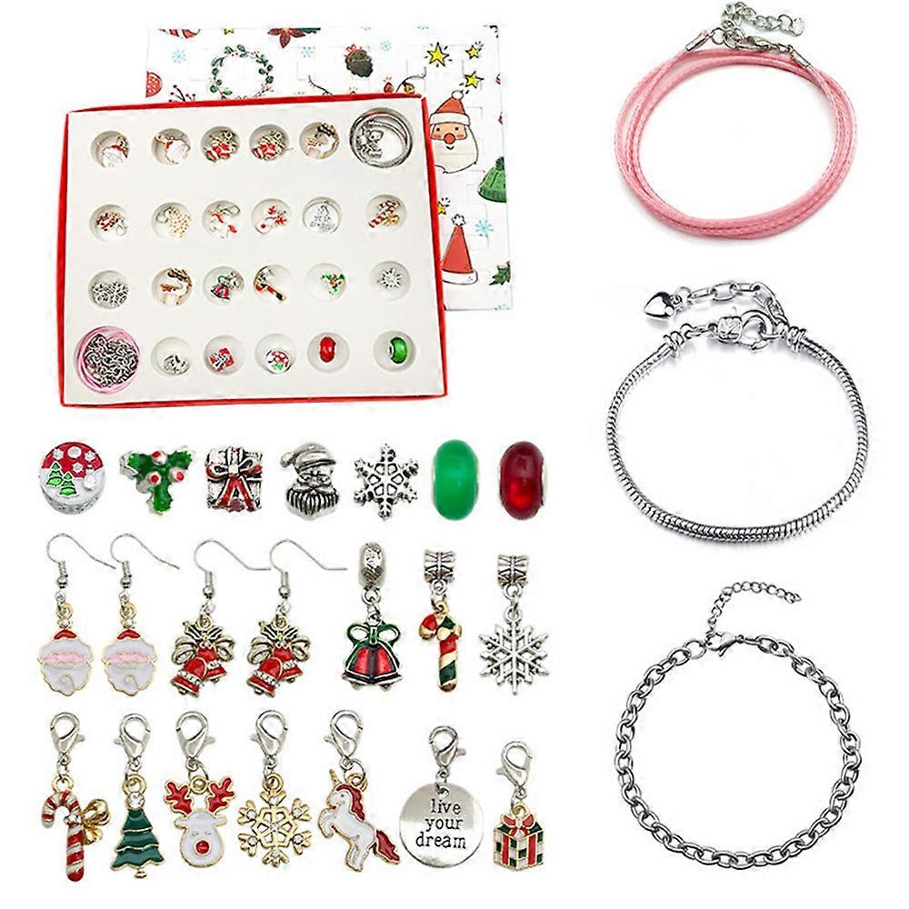 24 Days Charm Bracelet DIY Making Kit 2022 Christmas Countdown Advent Calendar for Kids Xmas Gift