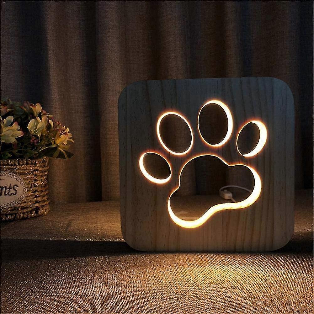 Wooden Night Light For Child Pattern Wolf Paws 2