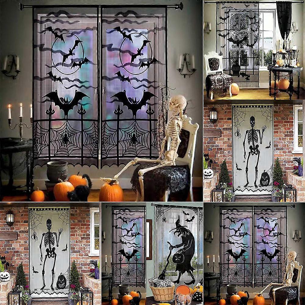 Halloween Decorations Door Curtain Hanging Skeleton Bat Spider Web Witch Ghost