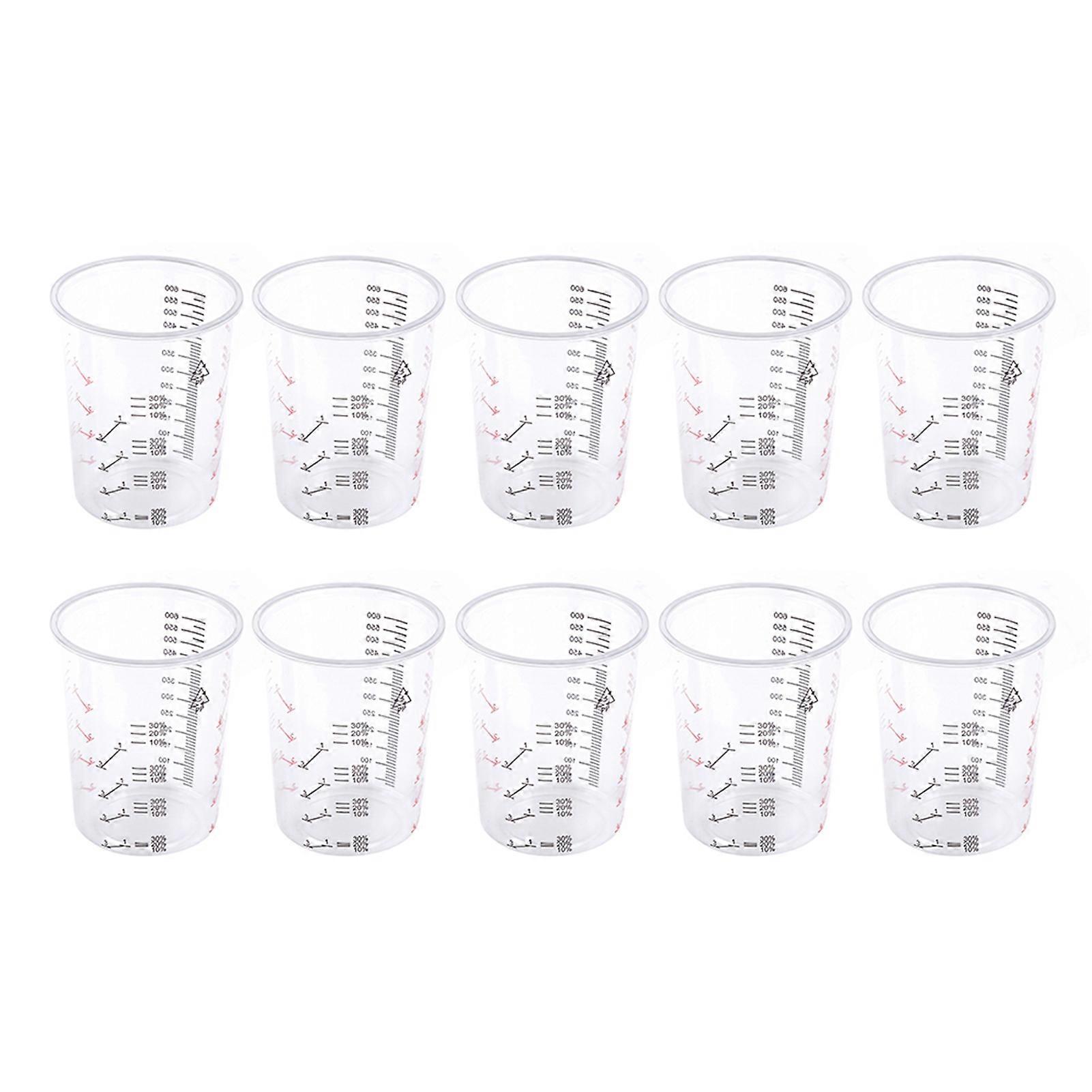 10Pcs 600ml Clear Graduated Measuring Cup Container for Precise Mixing of Paint and Liquid