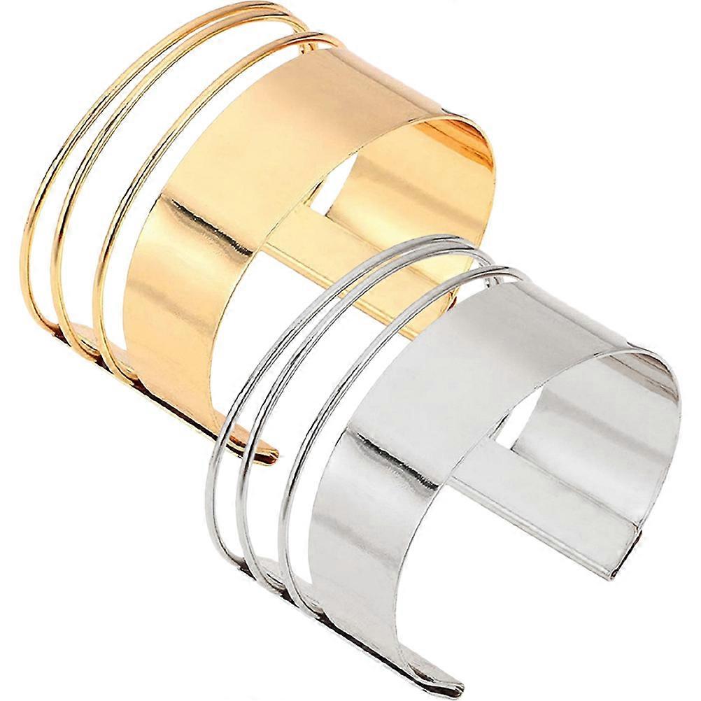 2pcs Wide Cuff Bangles Punk Cuff Bracelet Adjustable Open Cuff Bracelet
