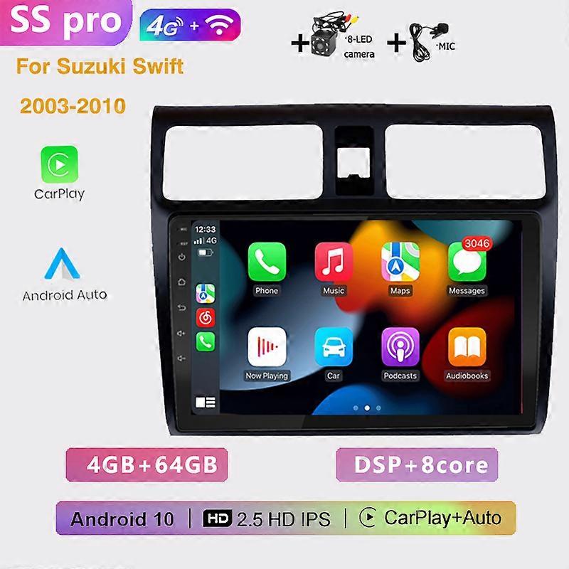 2DIN 4+64G Car radio Android multimedia player Carplay Auto GPS navigation NO DVD For Suzuki Swift 2003 2004 2005- 2010