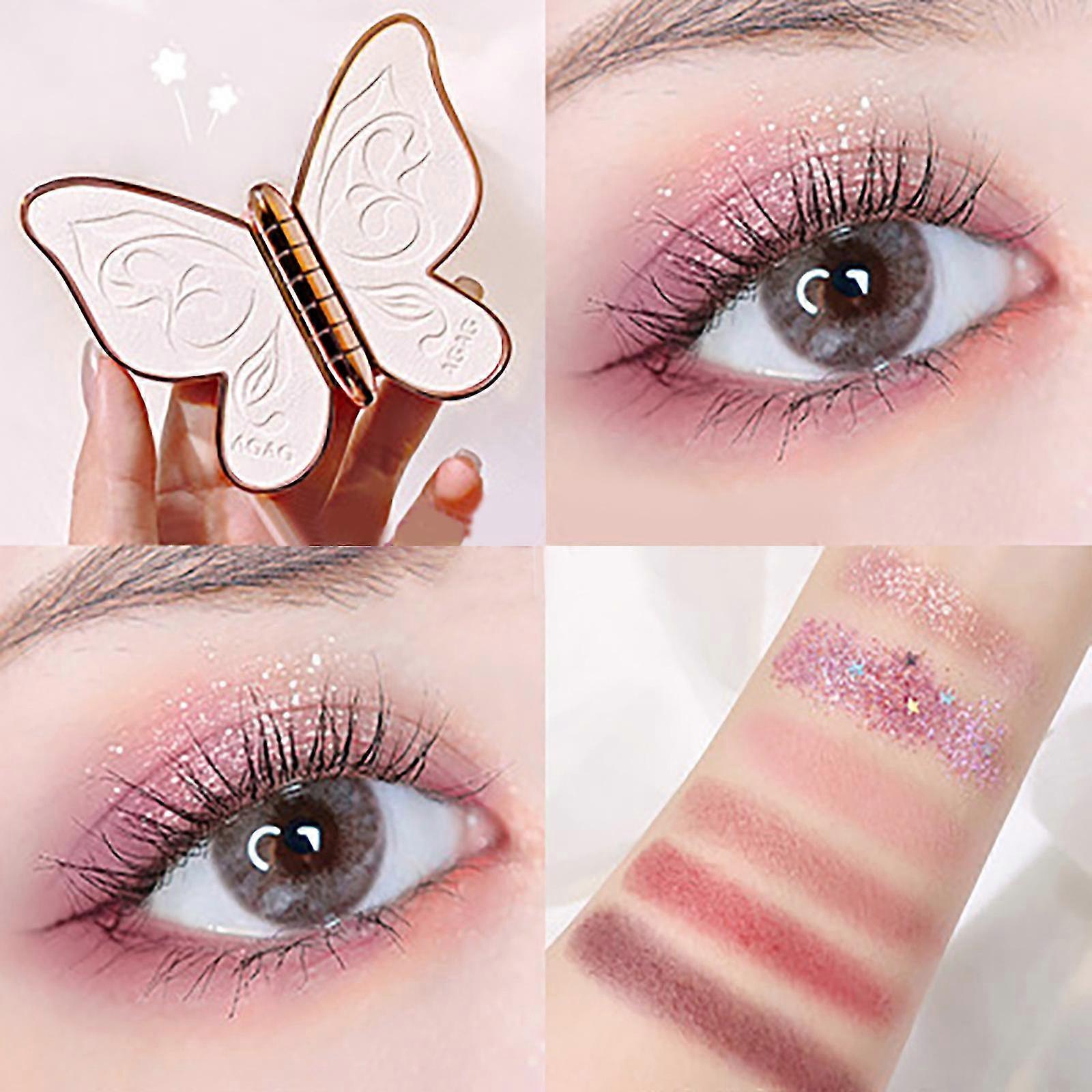 Oogschaduw Palet Vlinder Oogschaduw 6 Kleuren Pearly Pailletten Glitter Aarde Kleur Make-up
