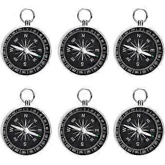 6 piezas portátil Silver Compass Mini Brújula Niño Llavero Brújula Plástico Pocket Compass Metal Mount