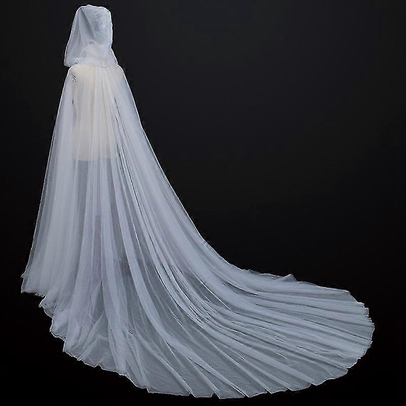 Halloween-Kostüm für Frauen Kapuze Tüll Umhang Schwarz Weiß Rot Hochzeit Braut Bodenlang Weiche Mesh-Umhänge Hohe Qualität