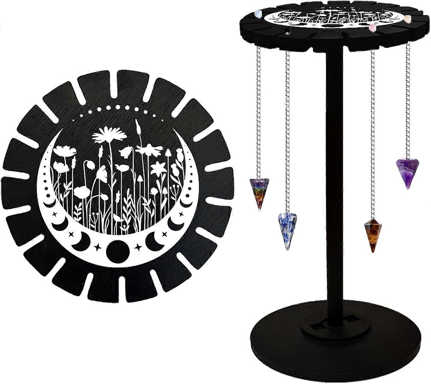 Moon Flower Pendulum Holder Crystal Shelf Black Crystal Display Shelf Pendulum Display Stand with Hand Moon Witch Stuff Wooden Pendulum Holder Stand f