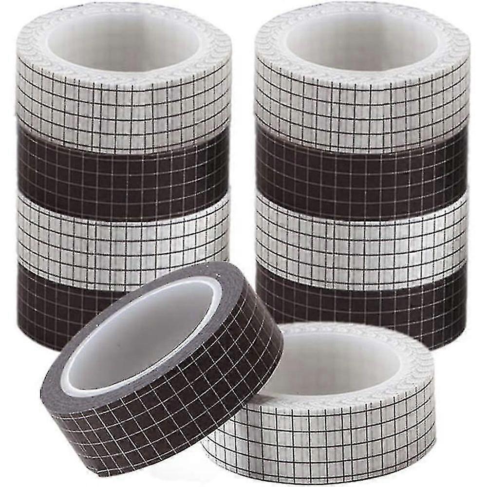 10 Rolls Assorted White Bla Grid Tape Set Width Writable Adhesive Masking Tapes Stiy Decorative Paper Tape For Arts Diy Scrapbooking Planners (5 R