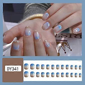 Prata Brilho Azul Gradiente Unhas Postiças Longa Duração Impermeável Unhas Manicure Jelly Glue Modelo