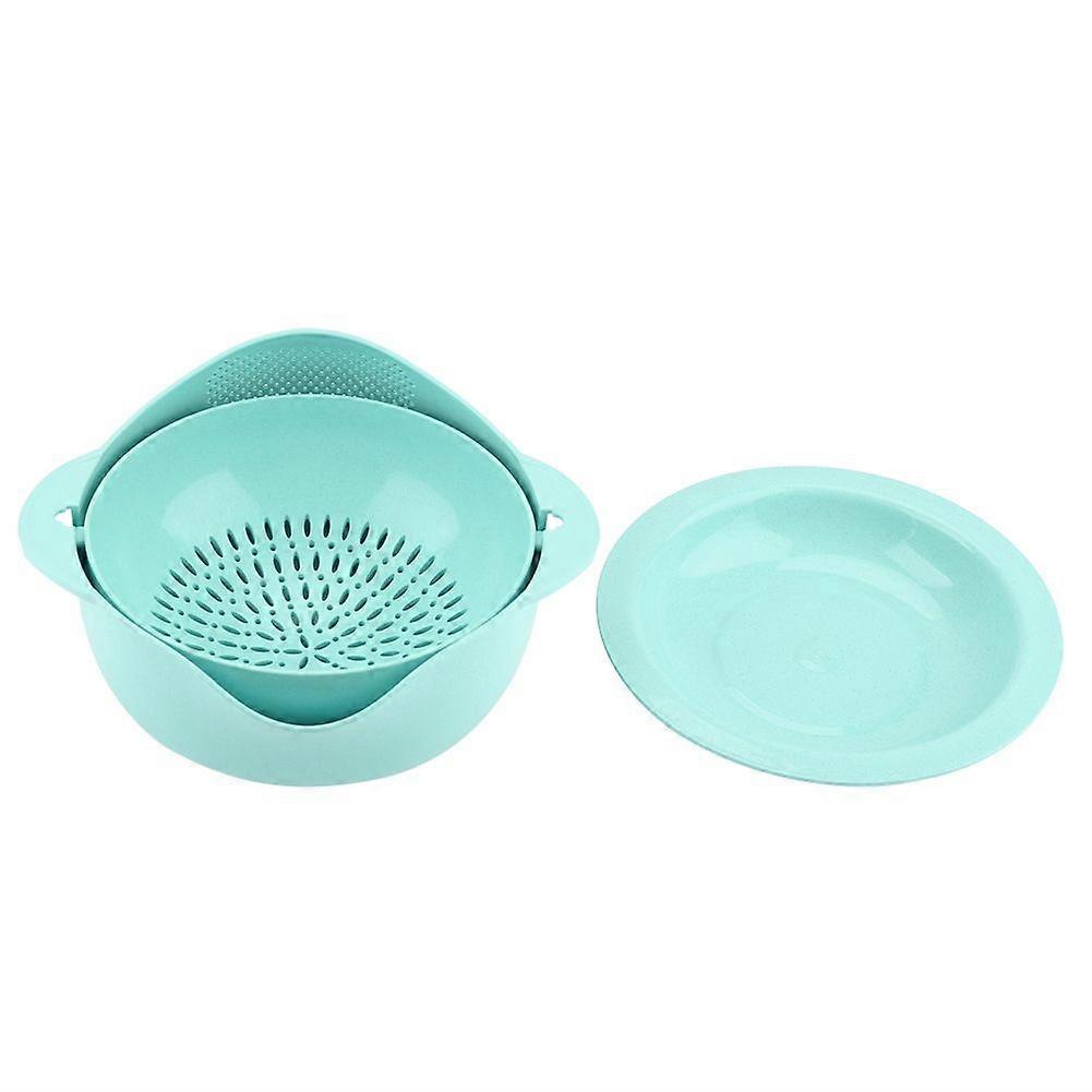 Wheat Straw Rotation Draining Basket Double-layer Hollow Vegetables Drainer Kitchenware Green S