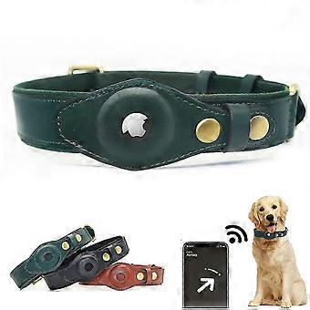 Airtag Dog Collar, Adjustable Cowhide Dog Collar Holder Compatible With Airtag M Green
