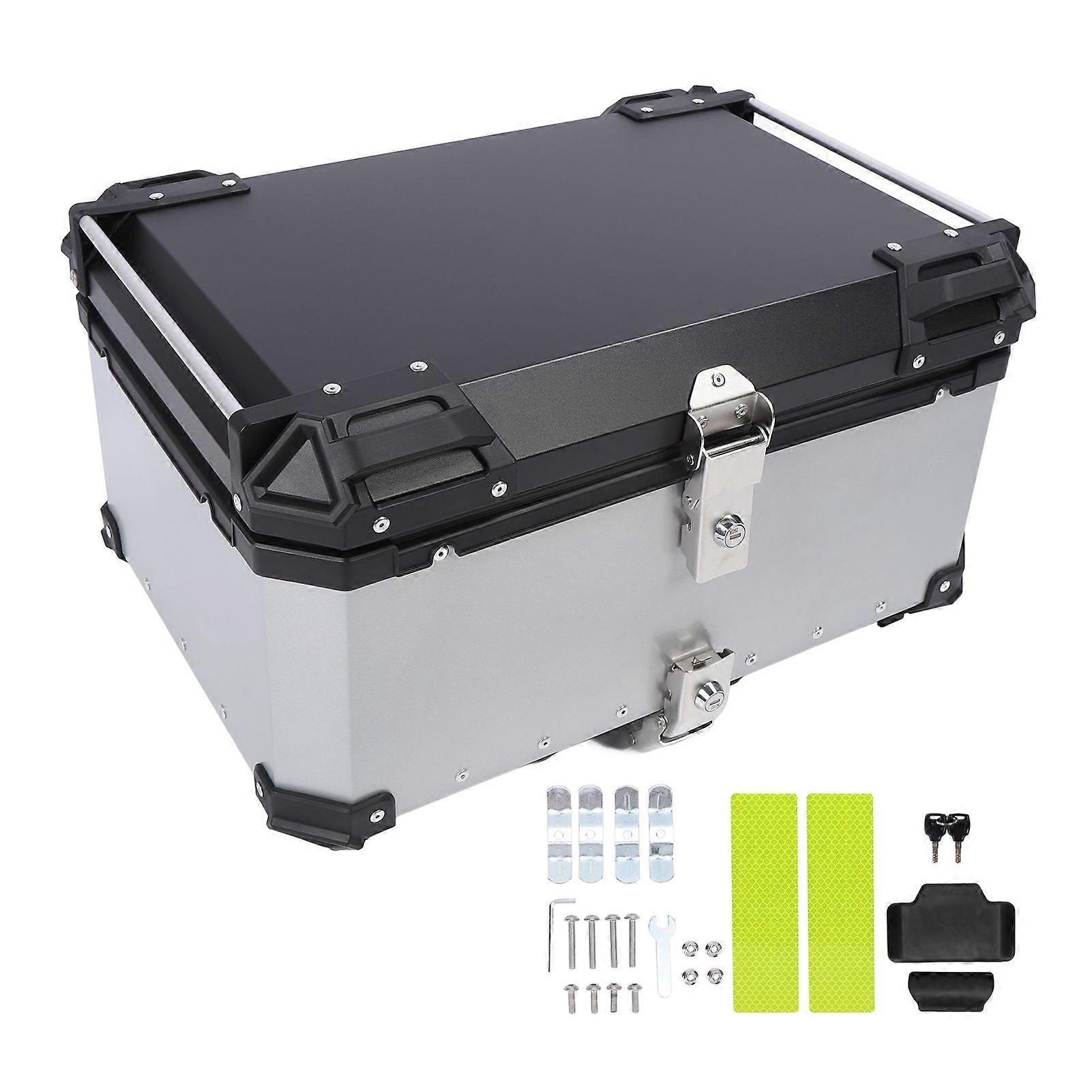 65L Motorcycle Top Box with Safety Lock Quick Release Universal Fit Water Resistant Aluminium Alloy Motorcycle Trunk For Helmet Luggage MK1086
