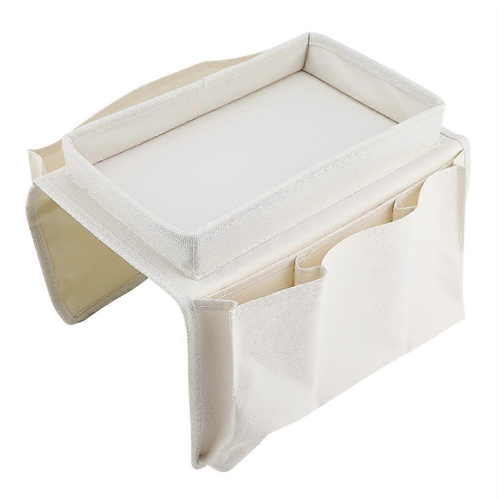 Sofa Armrest Hanging TV Remote Control Organizer Couch Storage Bag with Cup Holder Tray(Beige)