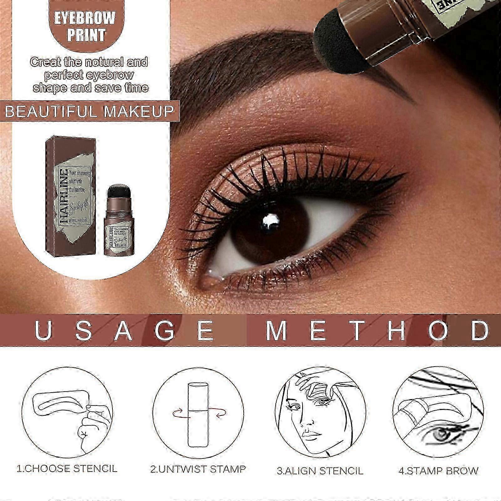 Hairline Sourcil Impression Réparation Sourcil Impression Hairline Naturel Lazy Brow Maquillage Rapide Gâteau Sourcil -Noir +24Pcs E