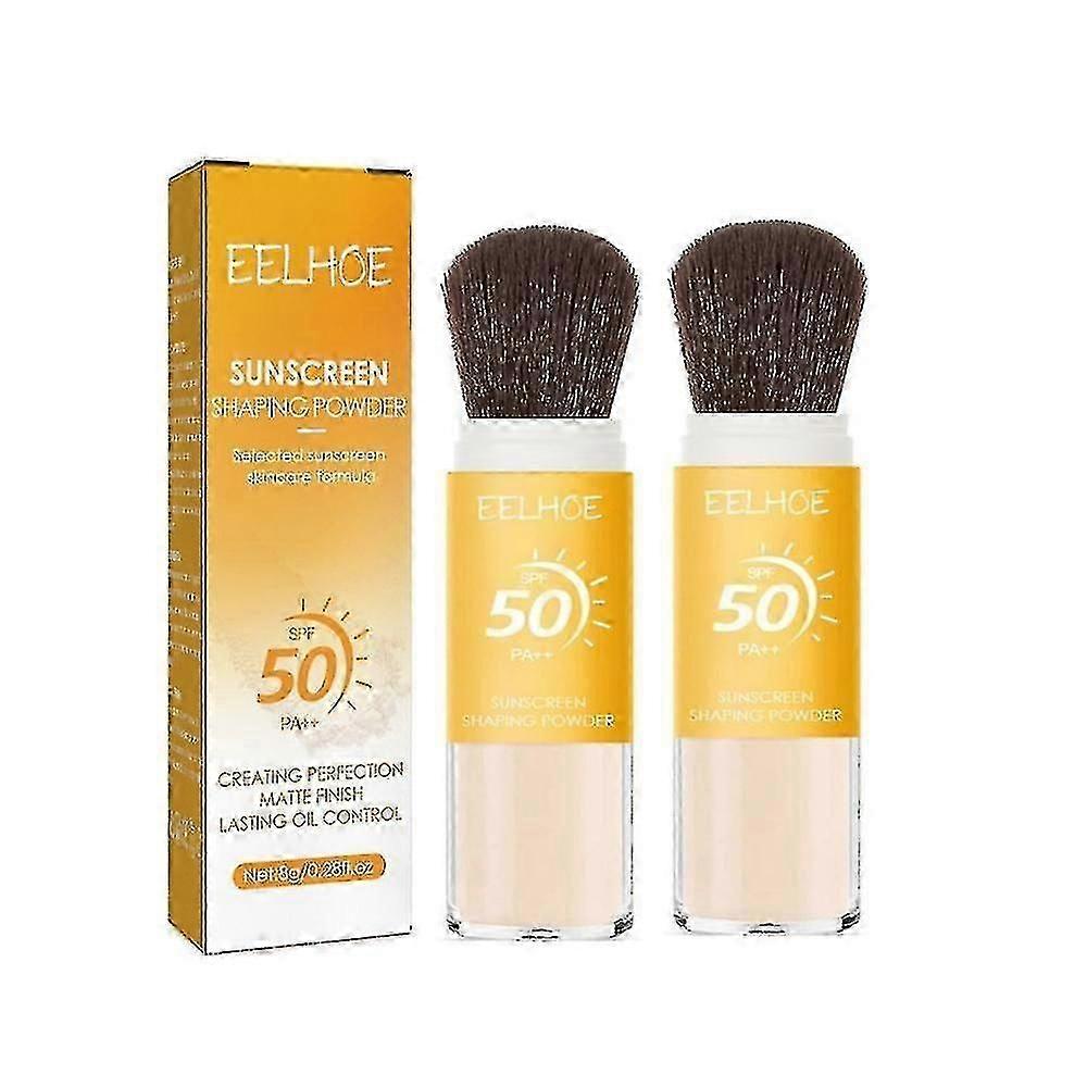2x Αντηλιακή Setting Powder, SPF 50 Pa++, Mineral Sunscreen Brush Powder, Oil Control Natural Matte Finish, Μακράς Διαρκείας L