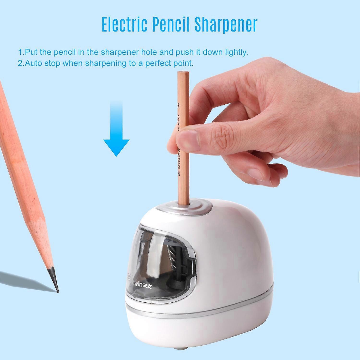 tenwin Portable Electric Pencil Sharpener Durable Helical Blade Sharpness-adjustment USB/Battery Ope