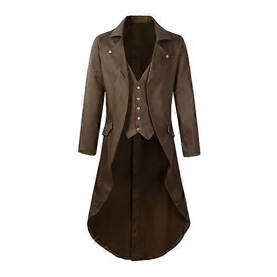 Men Gothic Tailcoat Lapel Long Sleeve Single Breasted Fake Two Pieces Suit Coat with Pockets Mid-Century Suit Jacket