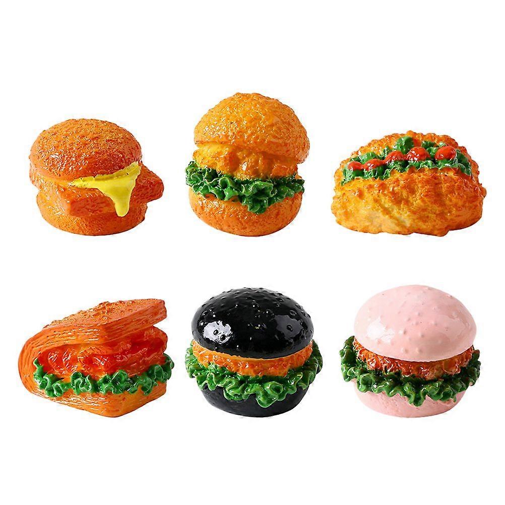 6pcs Miniature Food Model Tiny Hamburger Decor Resin Burger Figurine for Dollhouse DIY Simulation Burger Prop Realistic Fake Food Props