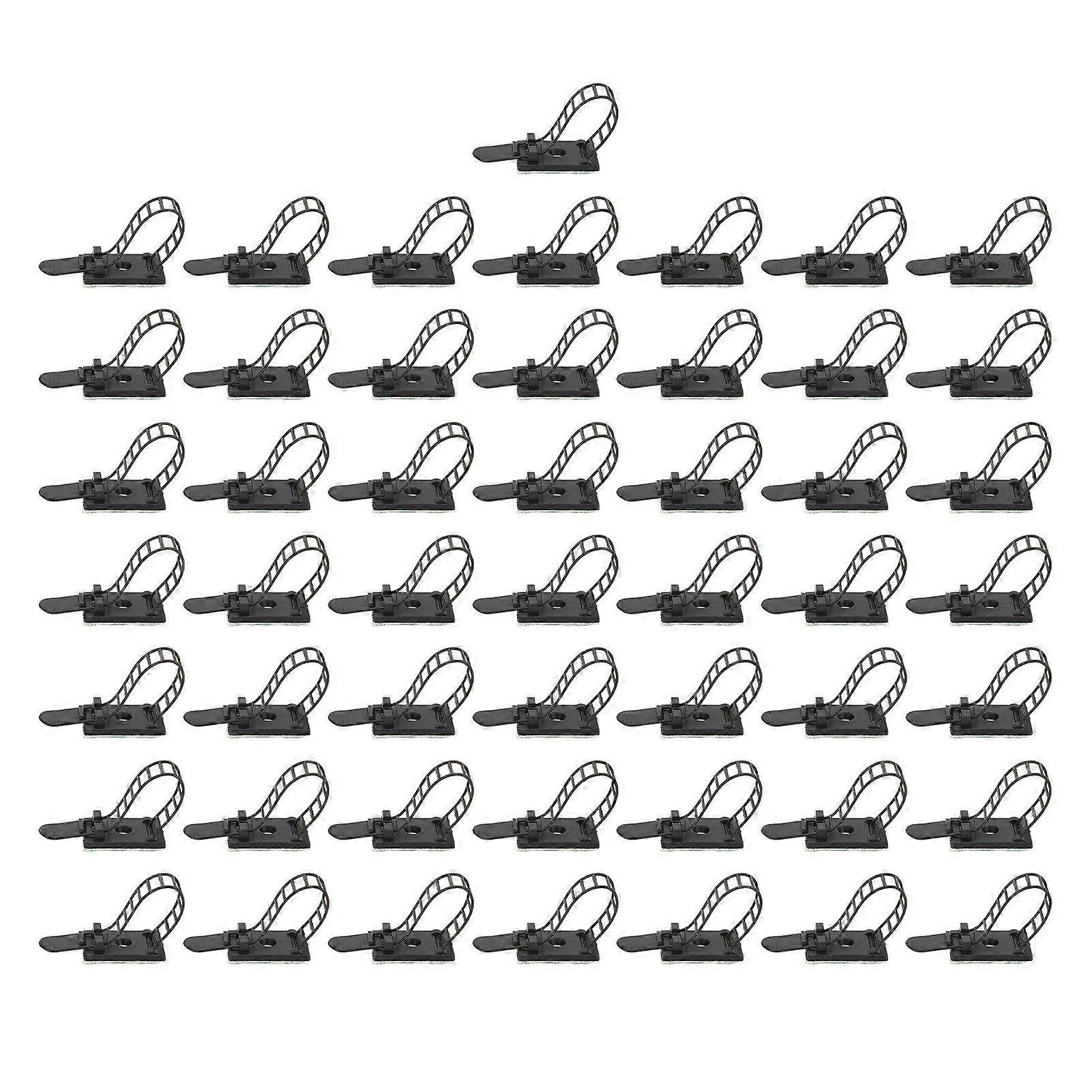 50pcs/set Desk Wire Organizer Cable Ties Self Adhesive Wire Holder Wire Harness Management Black Adjustable