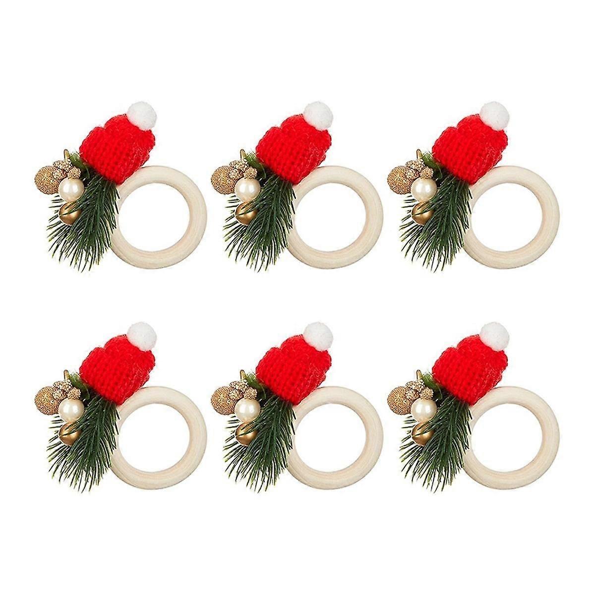 6pcs Napkin Rings,Pinecone Napkin Rings Holders,Pinecone Napkin Buckles with Gold Bead,Dining Table Setting Decoration B