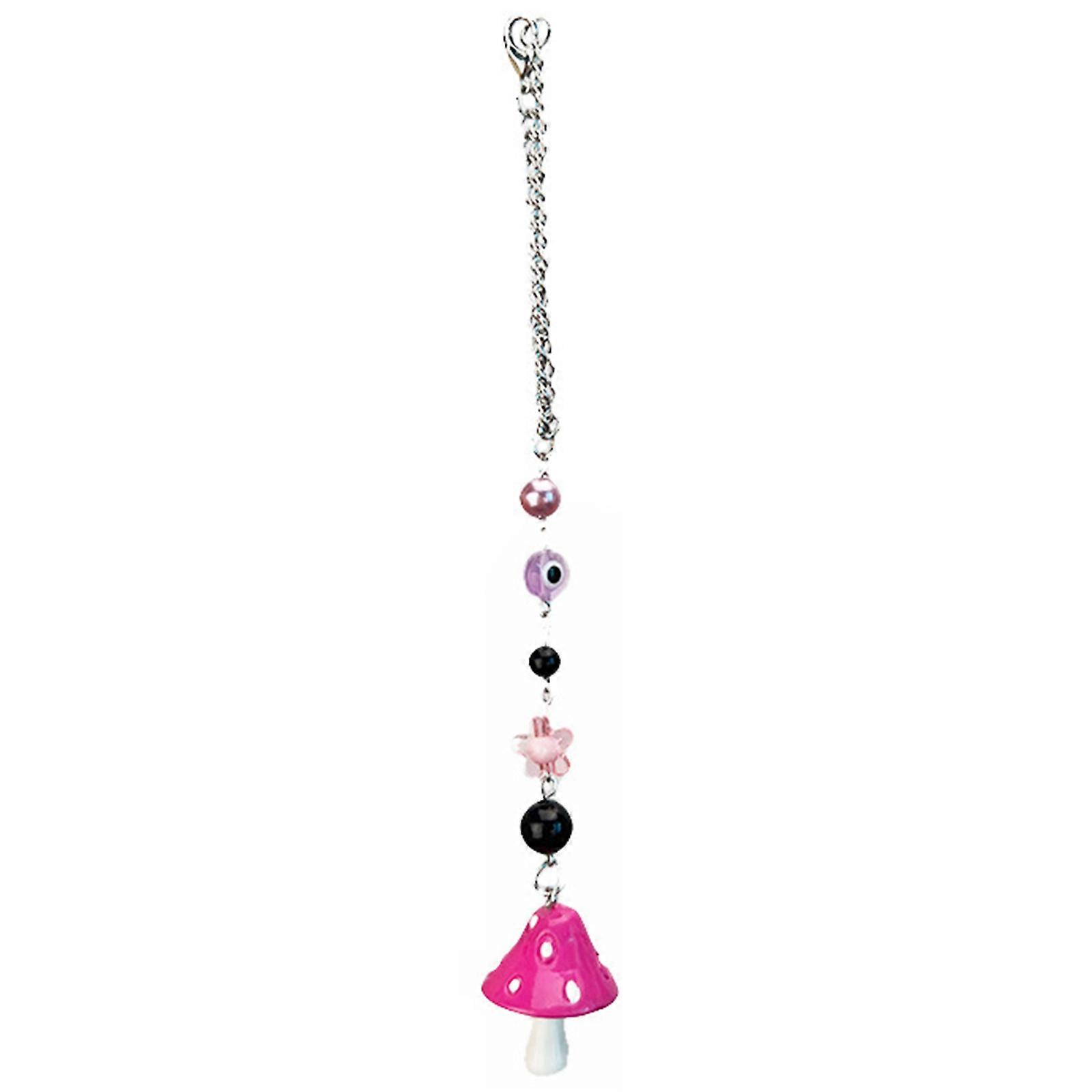 Handmade Car Charm Mushroom Pendant Chain Rear View Mirror Ornaments Devil's Eye & Flower for Key Chain for Car Home Off Pink