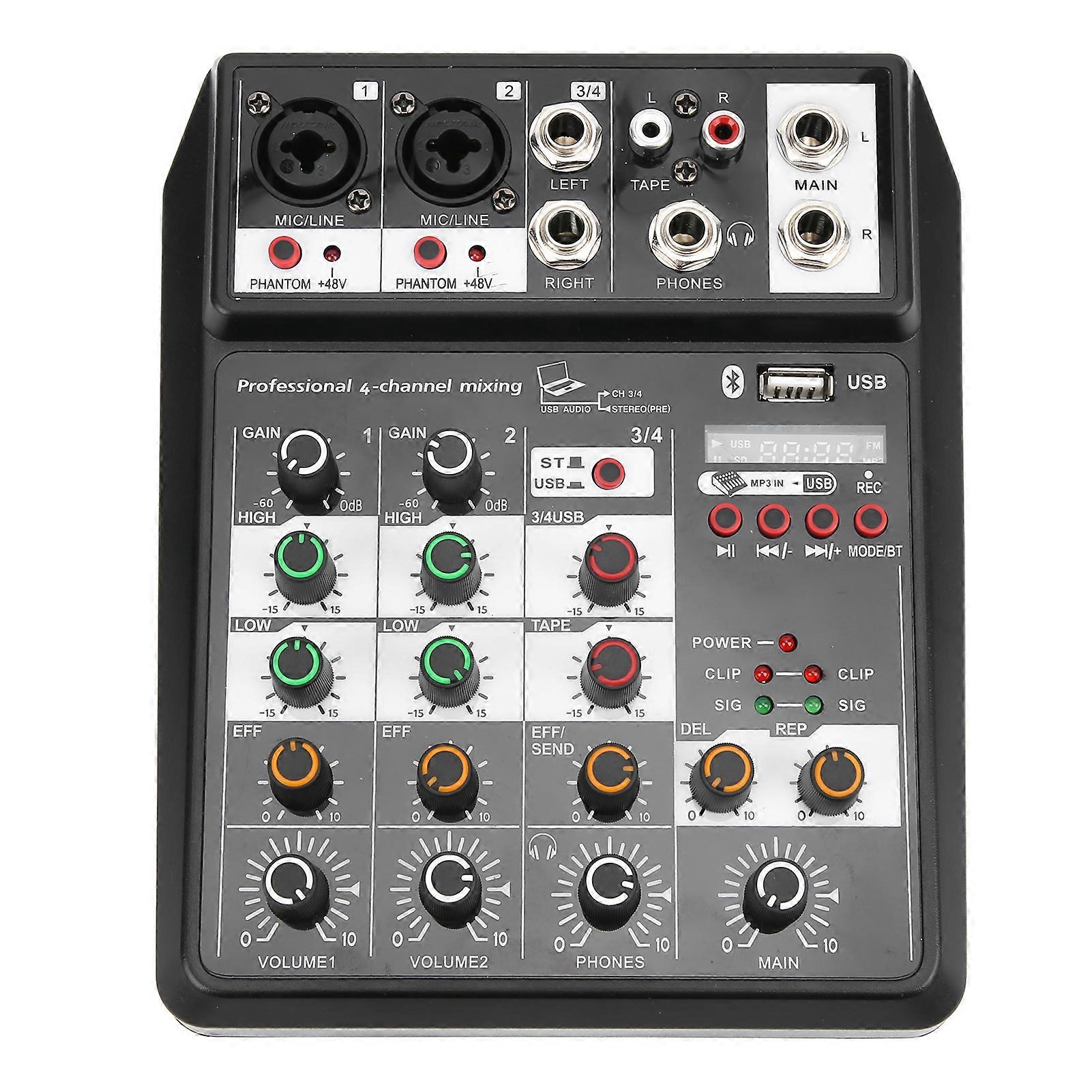 Mini 4 Channel Sound Card Mixer Console USB o Interface for PC Recording Singing