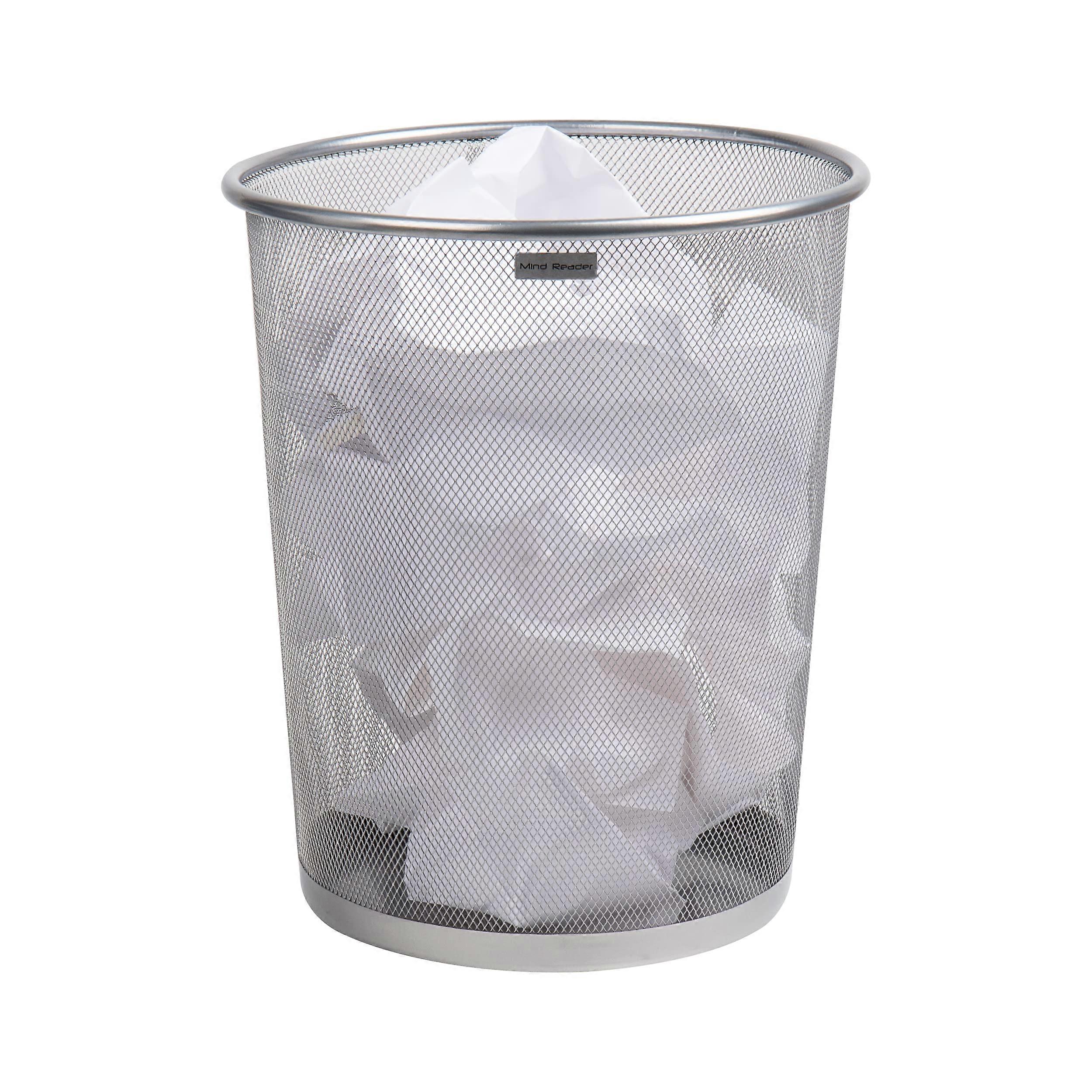Silver Mesh Office Trash Can, 11.5"L x 11.5"W x 13.75"H