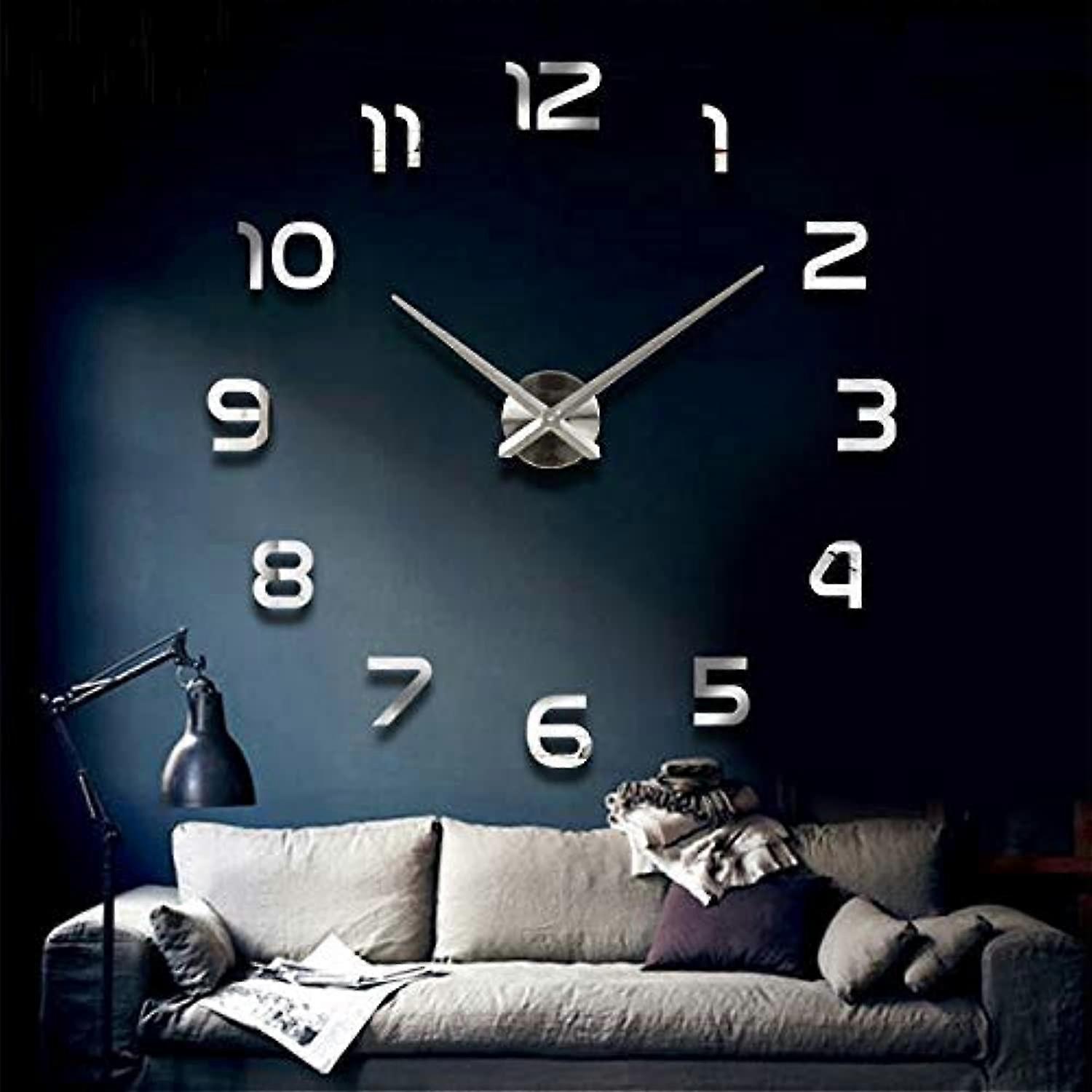 3D DIY Big Size Mirror Surface Silent Non-Ticking Wall Clock for Home Decor, Large Decorative Timepiece