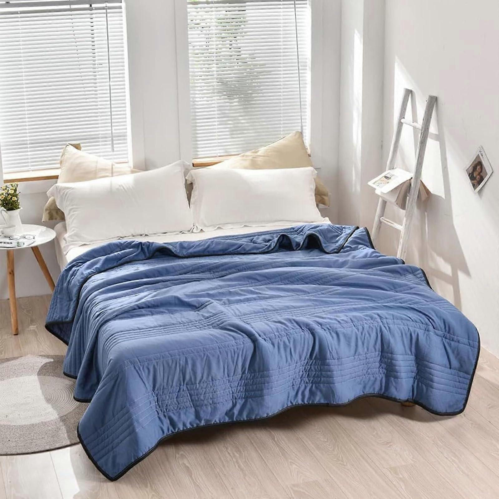 Cooling Blanket Queen Size - Silk Lightweight Breathable Summer Blanket for Hot Sleepers in Night Blue