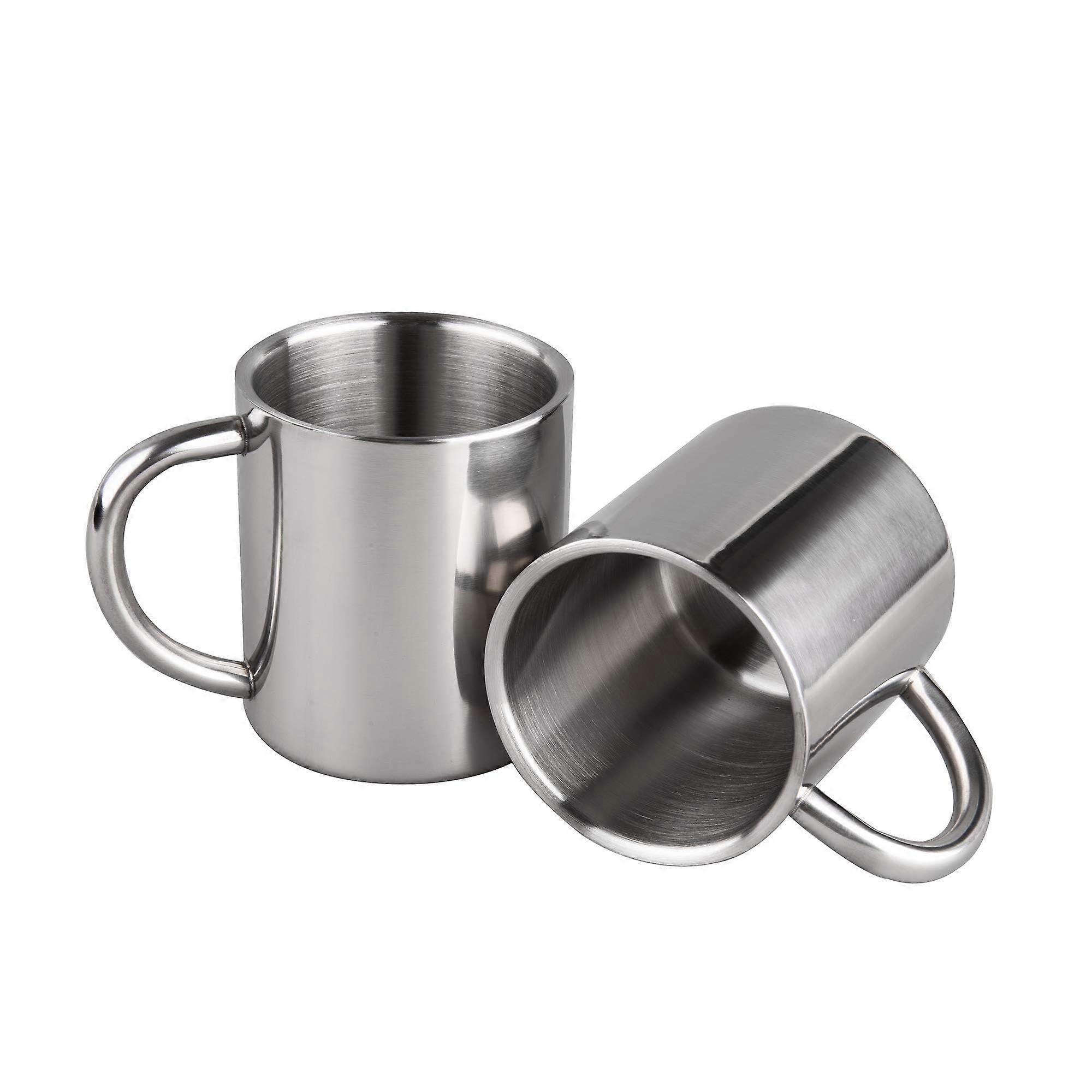 Double-Walled Camp Coffee Cups Stainless Steel 7.5oz/220ml With Handle, 2 Sets