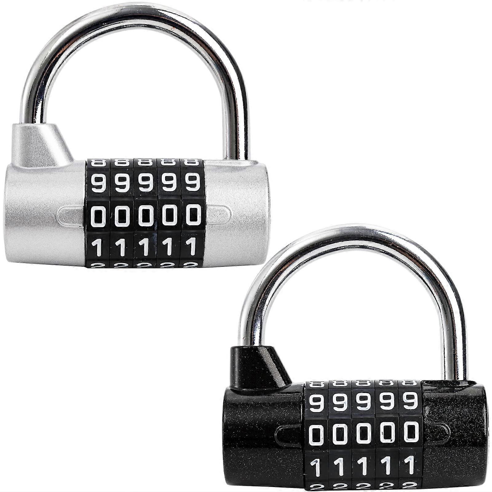 5-Digit Horizontal Combination Padlock, 2 Pack Password Lock for Gym Lockers, Toolboxes, Gates, and Storage Cases