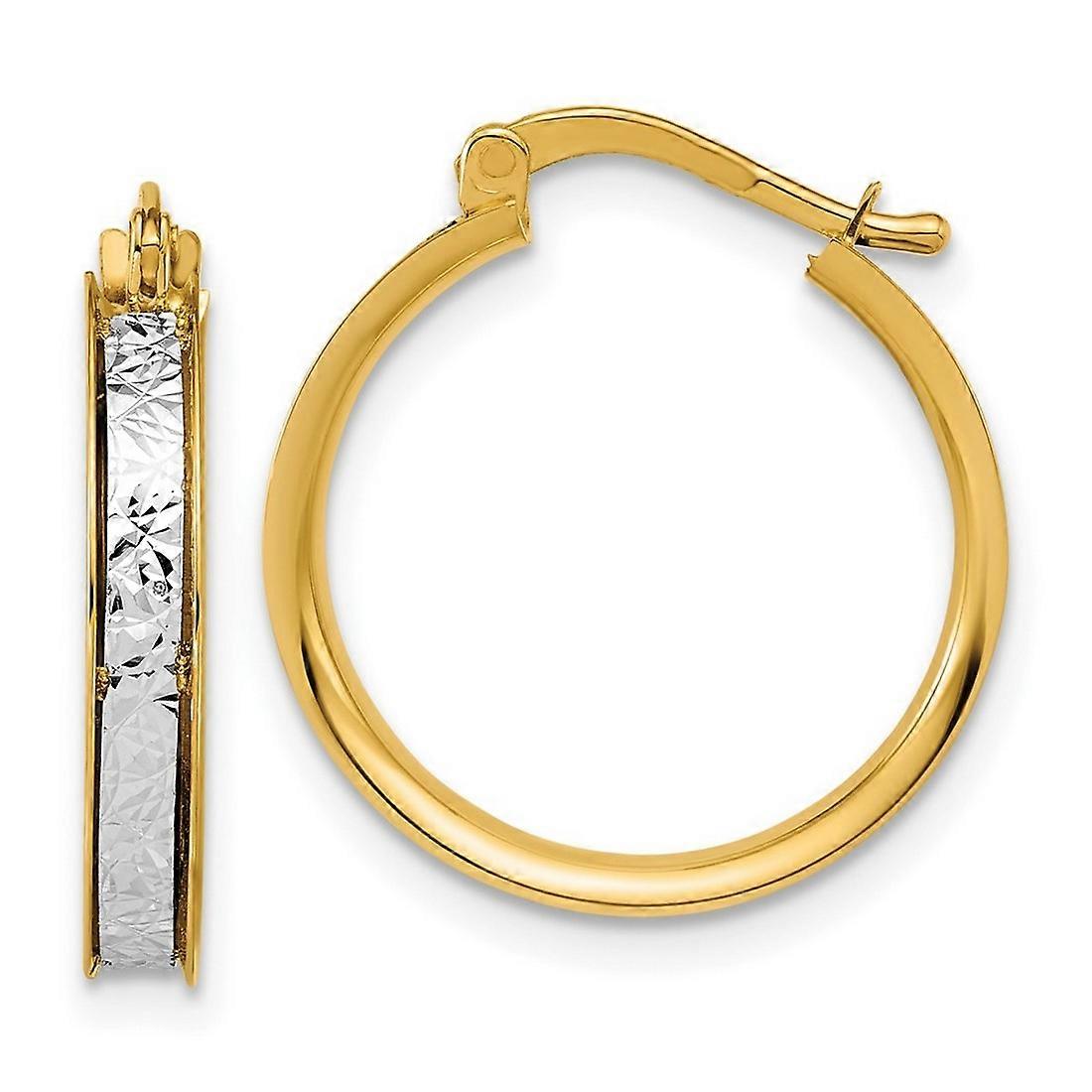 14k Solid Gold Two tone Polished Sparkle Cut Round Hoop Earrings 19.4x18mm Wide 3mm Thick-Hoop Earring for Women