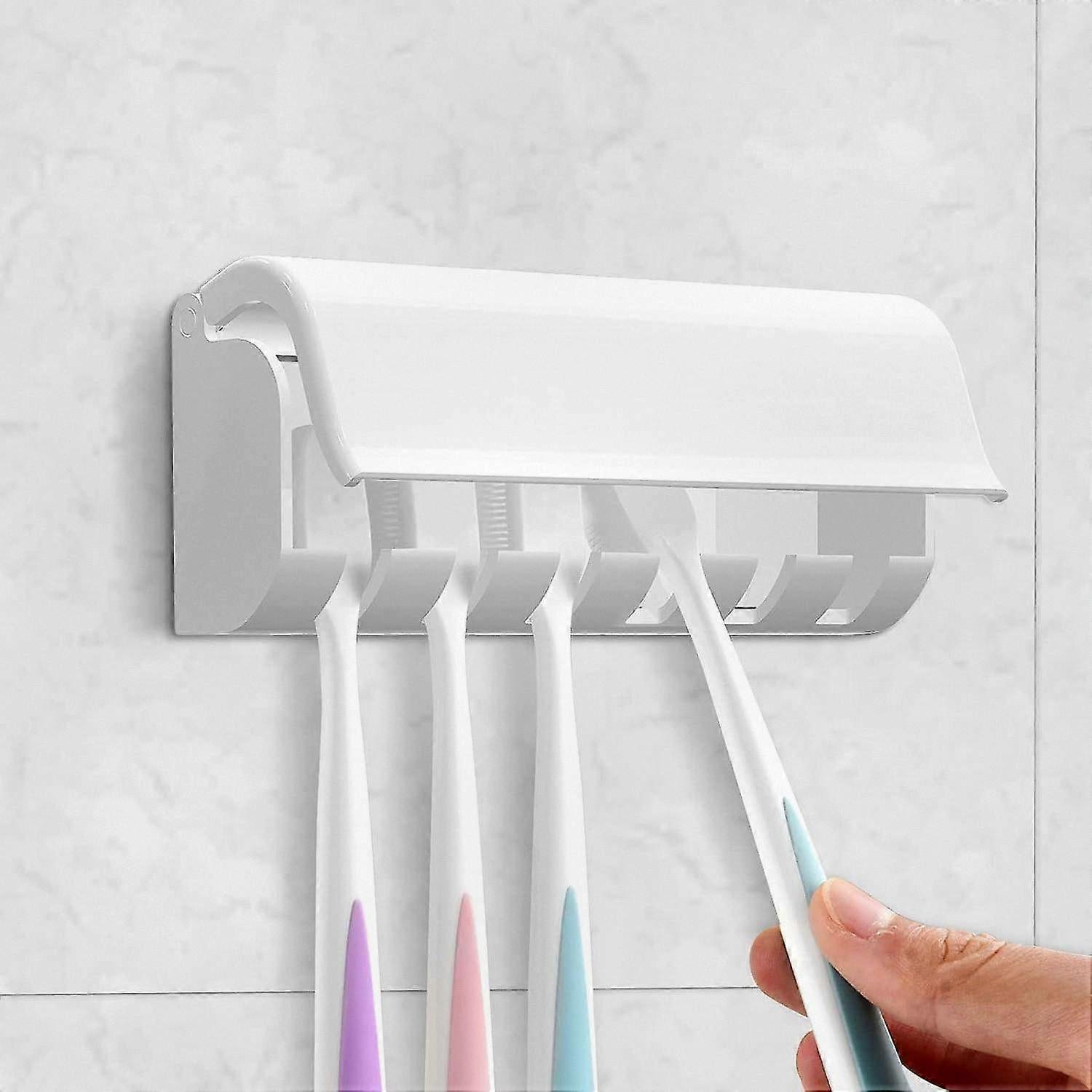 Wall-Mounted Toothbrush Organizer with Lid - Holds 6 Brushes