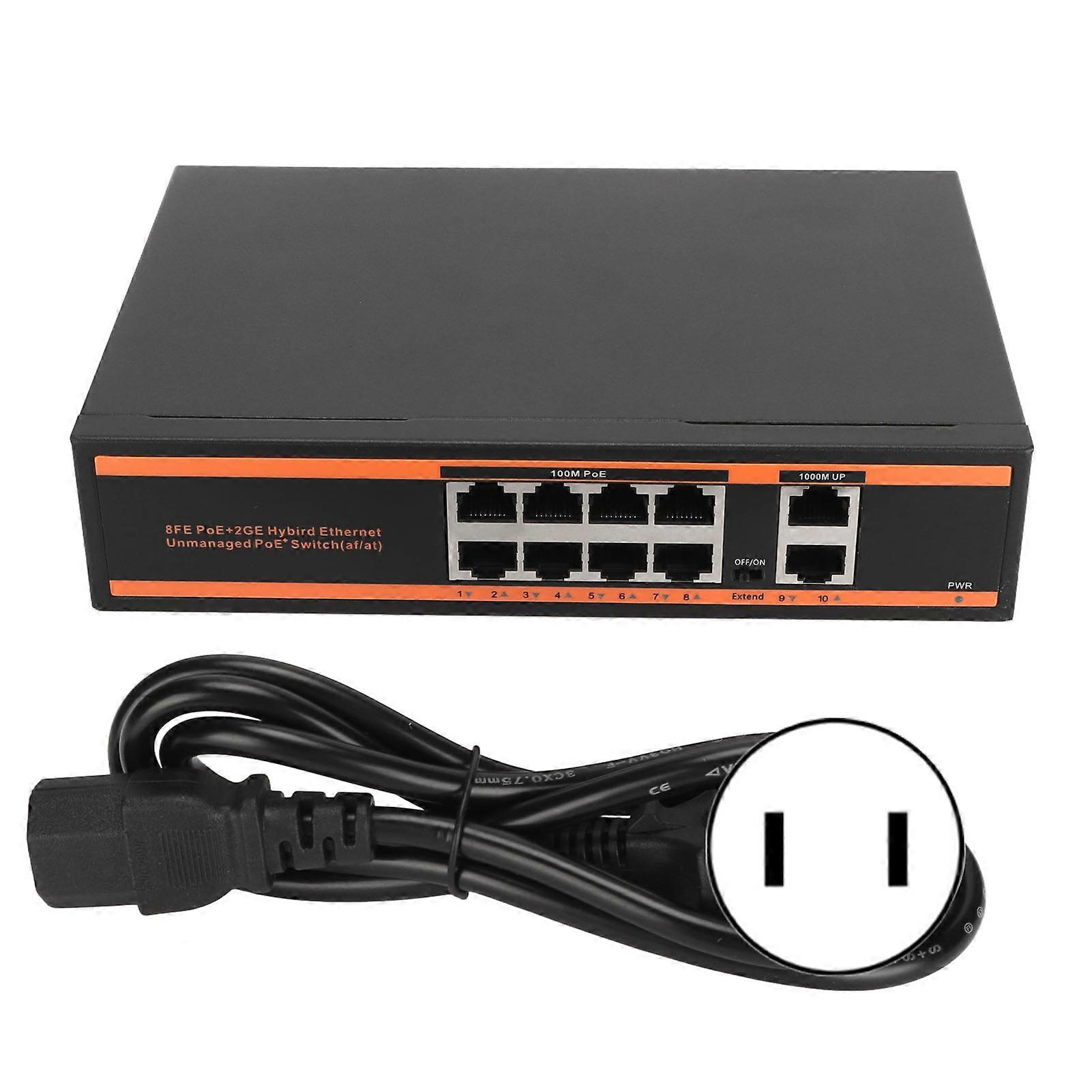 Poe Switch 100M 1000M 10Port Unmanaged 802.3af Compliant Plug and Play Fanless Gigabit PoE Switch