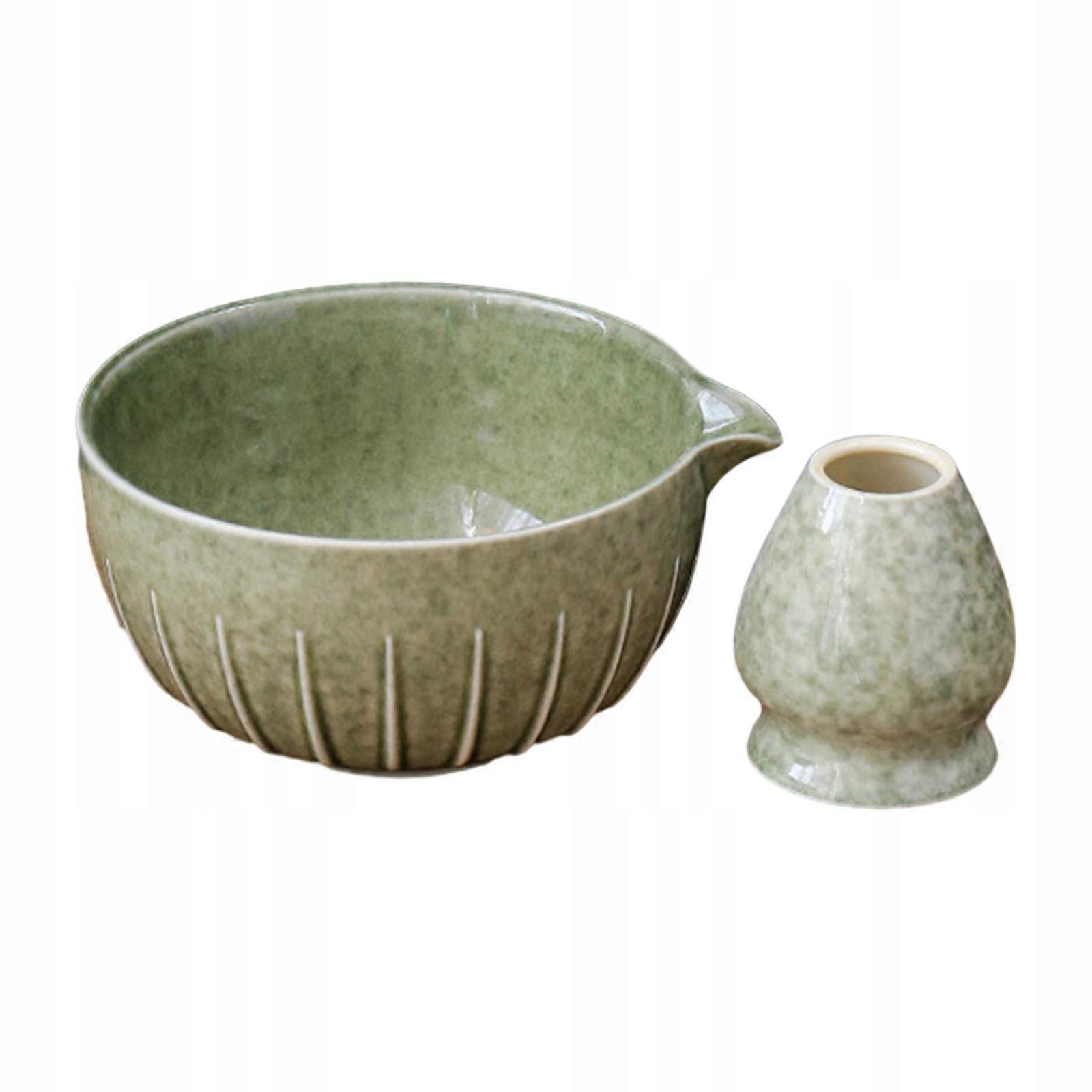 Matcha Bowl With Spout And Whisk Holder, Glazed, Portable
