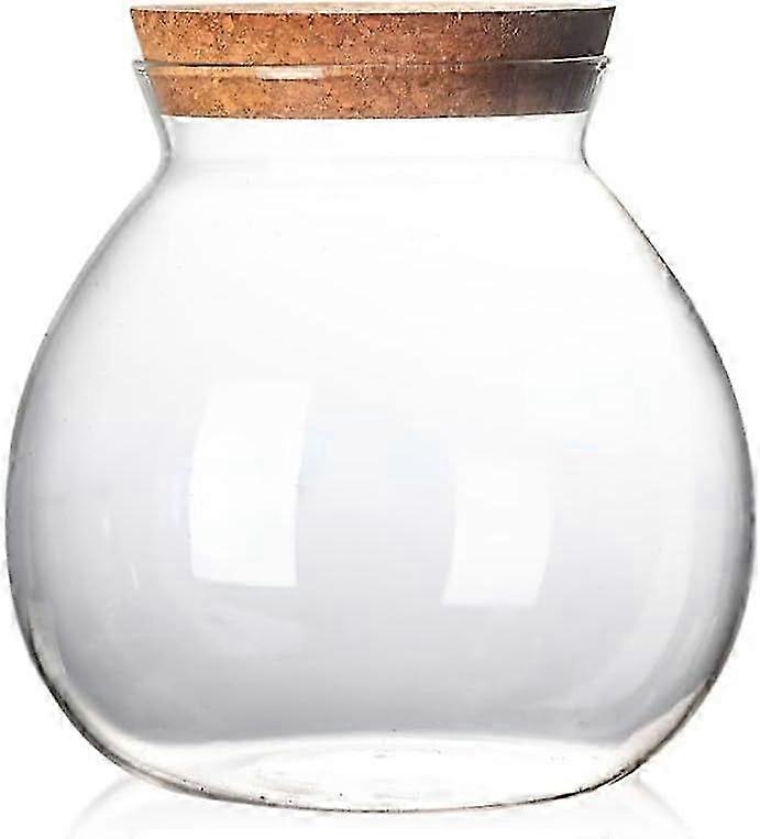 Clear Round Glass Jar with Cork Tea Caddy Container Small Ball Moss DIY Storage Home Decoration 500ml 17oz -a