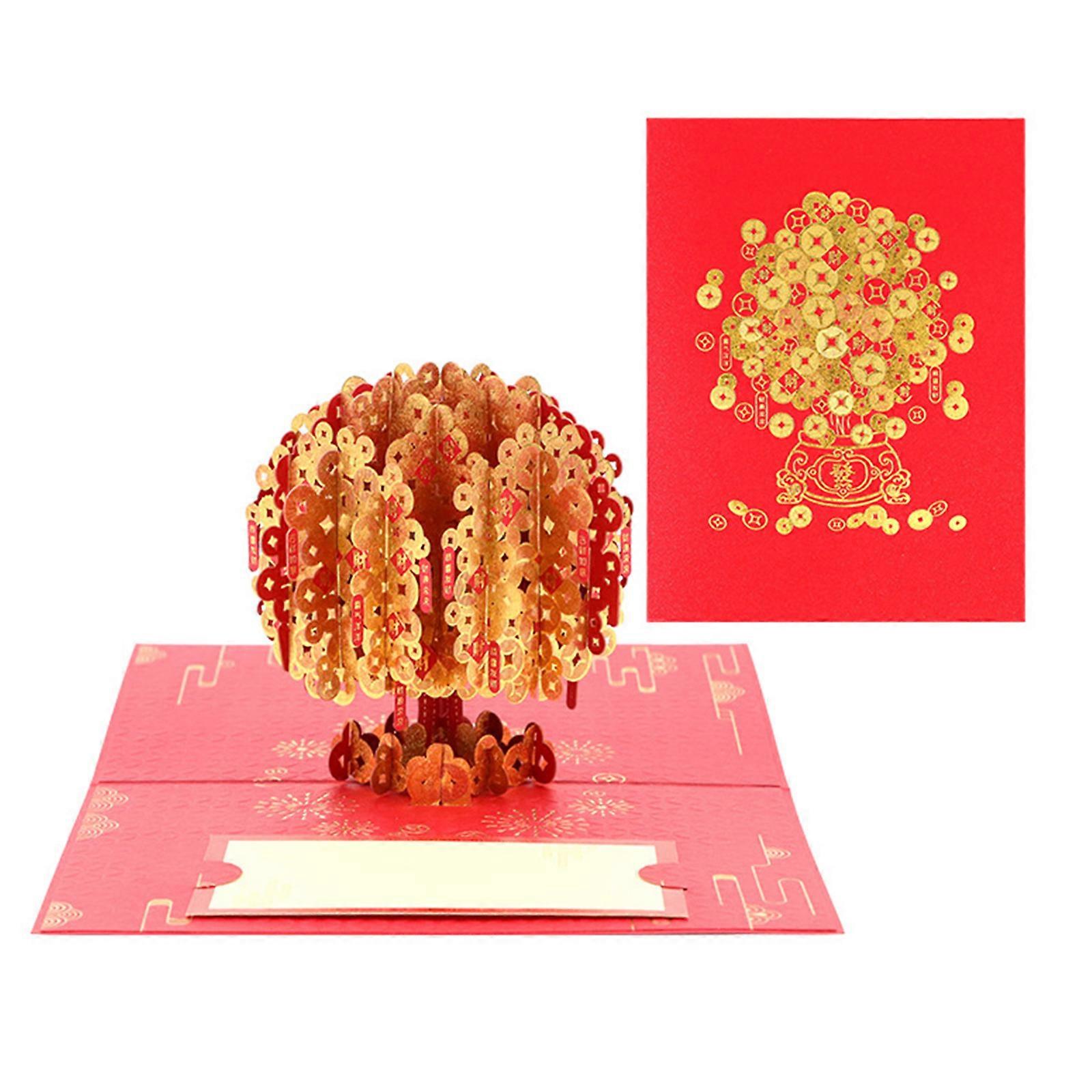 2025 Chinese New Year 3D Popup Card Gold Foil Money Tree Greeting Card with Envelope for Spring Festival Unique Present