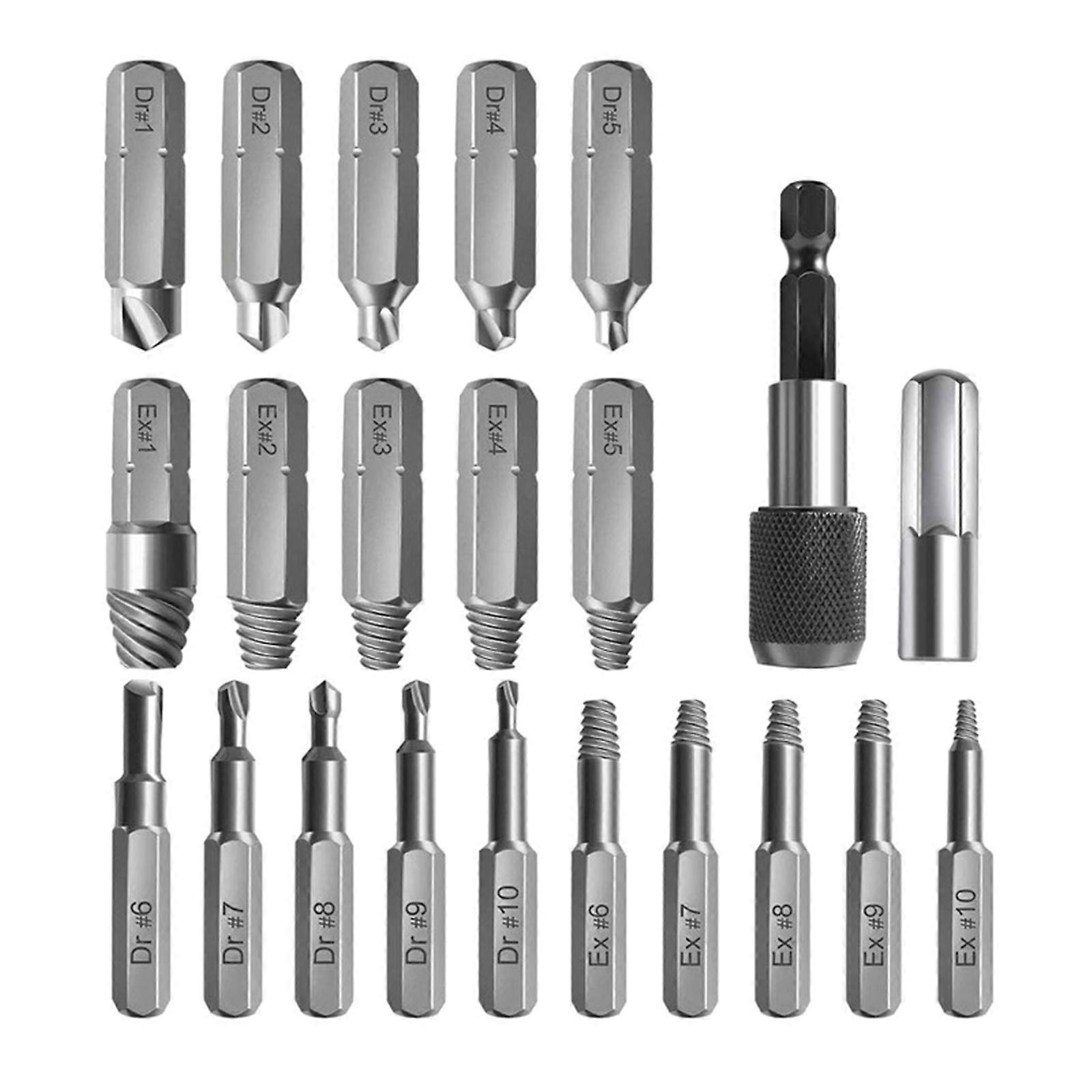 22Pcs/set Damaged Screw Extractor Drill Bits Purpose Tools Broken Speed Out Easy Bolt Stud Stripped Screw Remover Tool Multicolor
