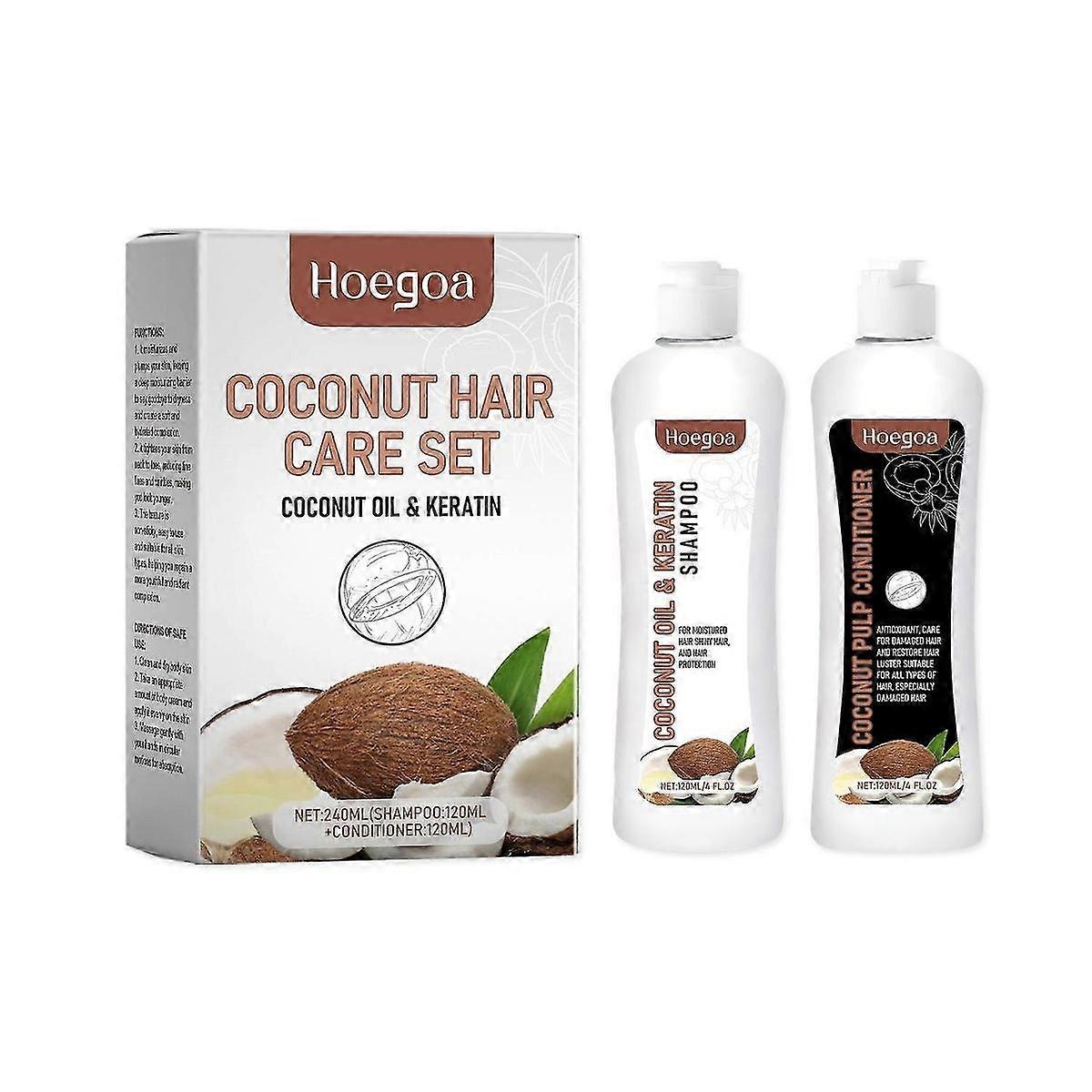 Hoegoa Lait de Coco Shampooing et Après-Shampooing Réparateur Ensemble Nettoyant Doux Hydratant Cheveux Doux Nouri