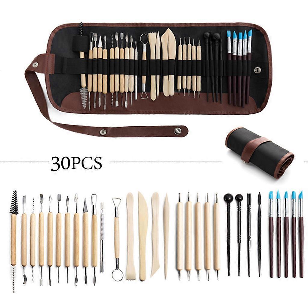 Pottery Tool Set of 30 Rock Painting Cake Fondant Decoration Tool Accessory for Scraping Brushing Smoothing and Decor