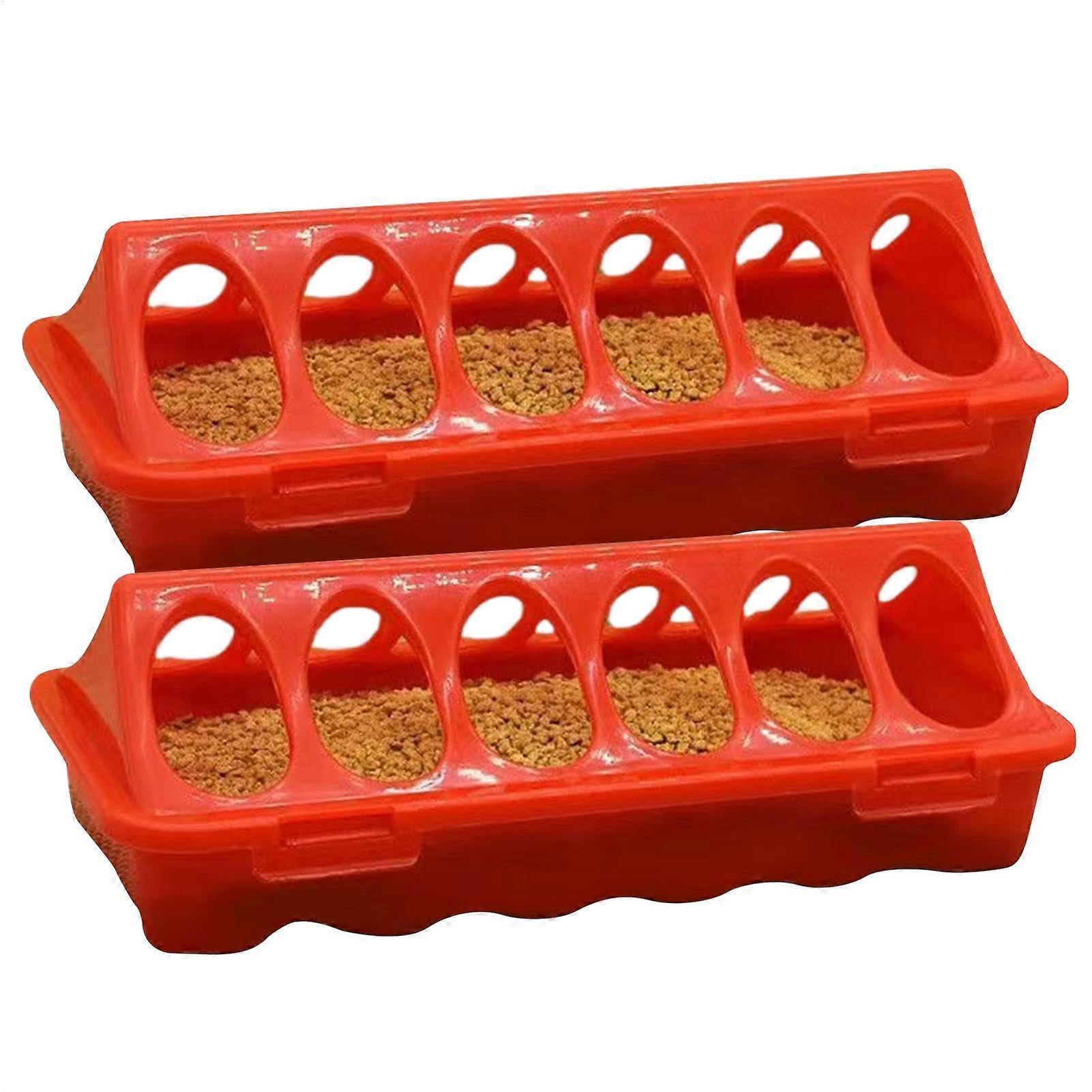 Quail Feeding Without Waste 2-Pack | 6-Slot Duckling Feeder | ABS Water Trough 7.87 x 3.54 x 2.56 Inches | Red