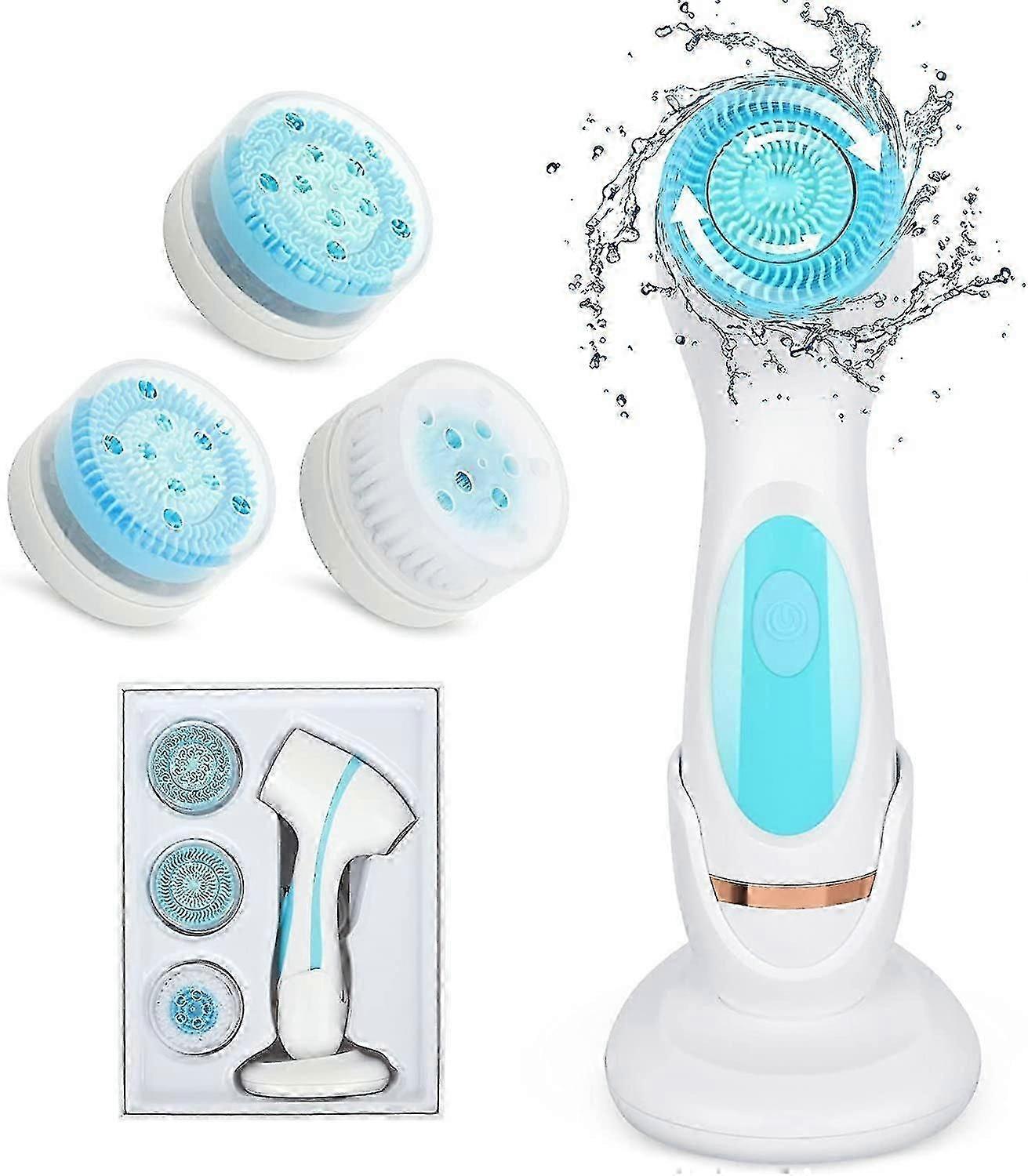 洗顔ブラシ、防水電動フェイスブラシ双方向回転、3ブラシヘッド付きUSB充電式洗顔装置(角質除去Sk用)