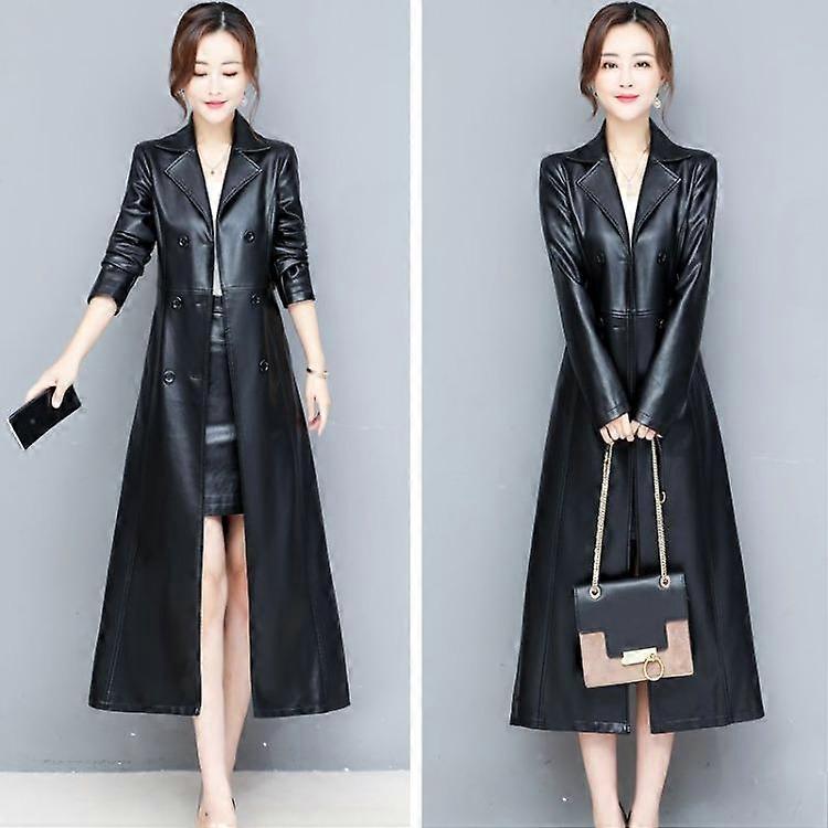 Alla moda e dimagrante al ginocchio Trench in pelle per le donne Plus Size 6xl