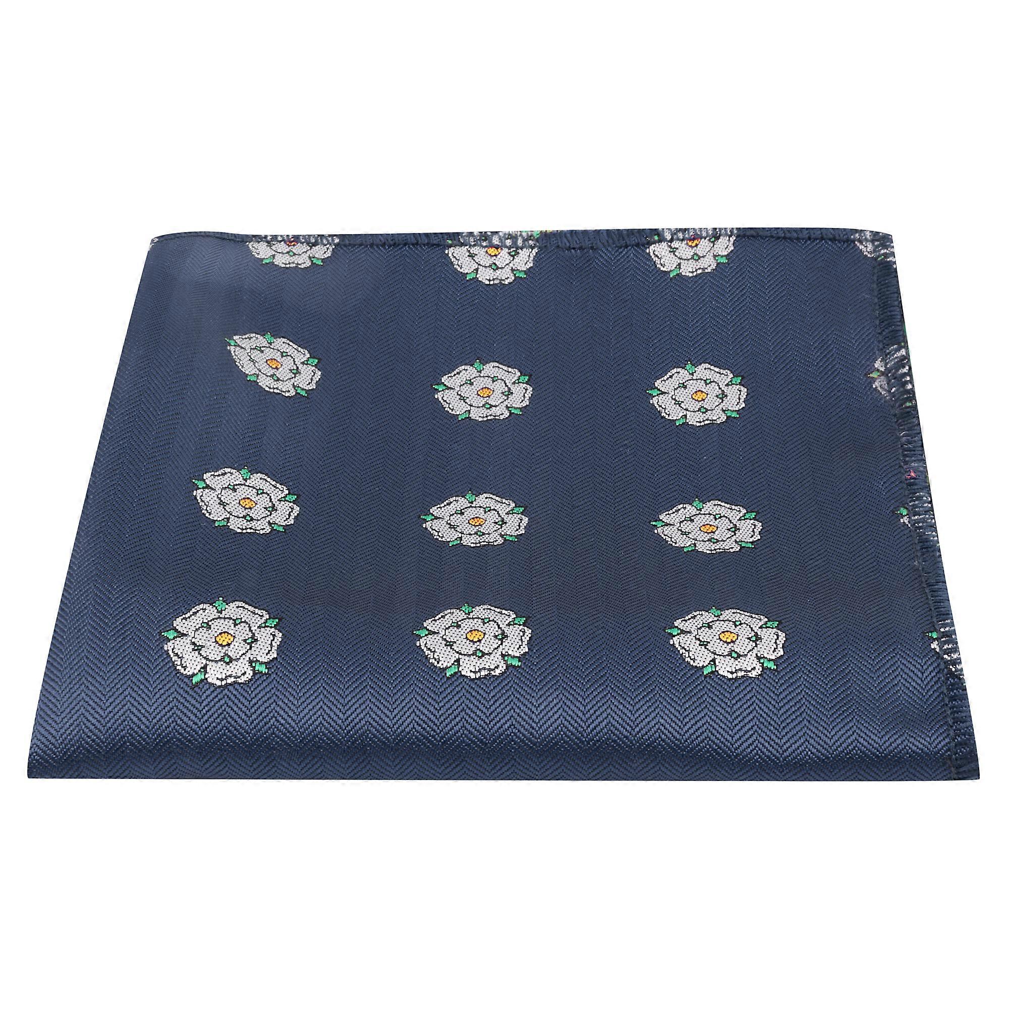Navy Blue Yorkshire Rose Herringbone Pocket Square