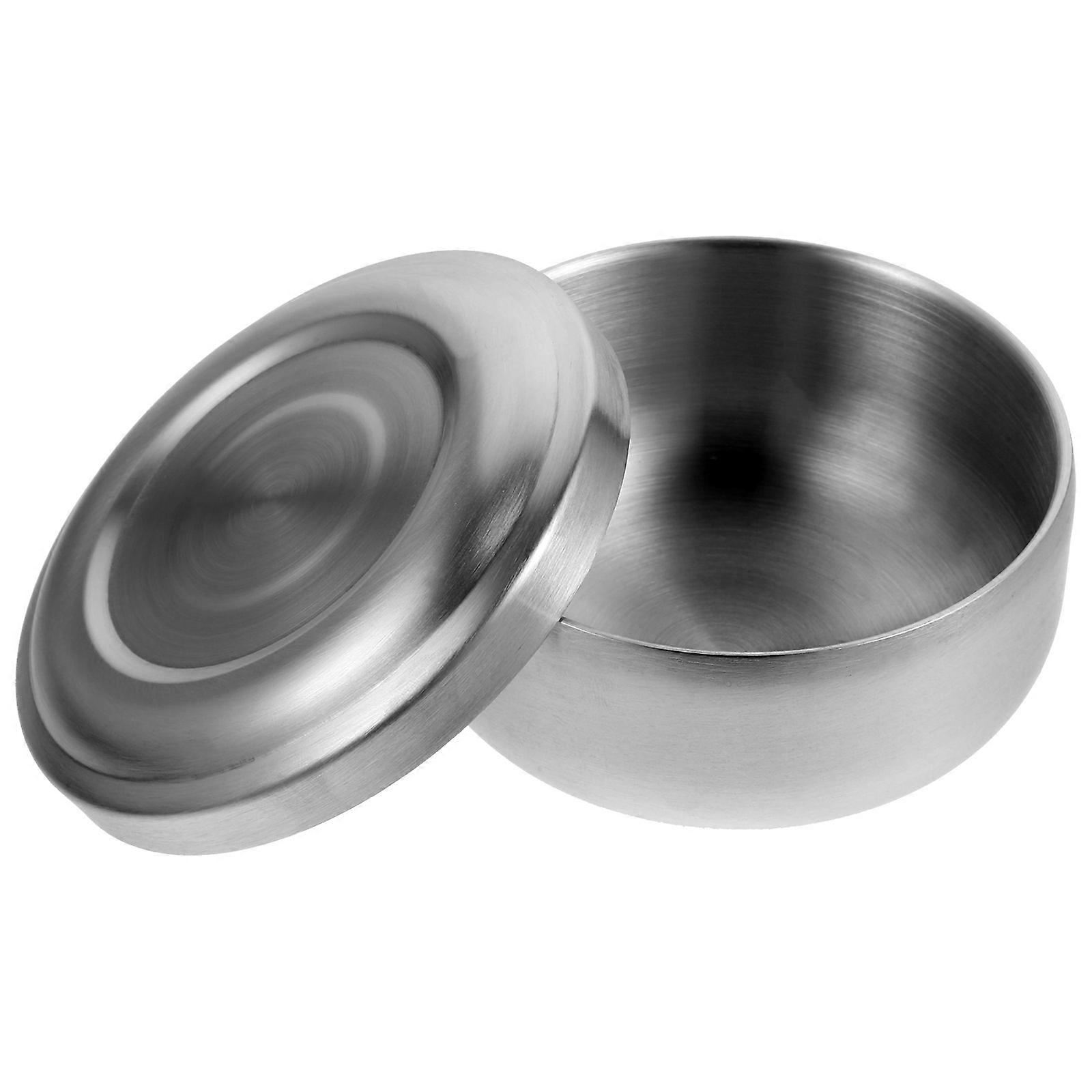 Shaving Soap Bowl with Lid for Men Beard Soap Container Silver Finish