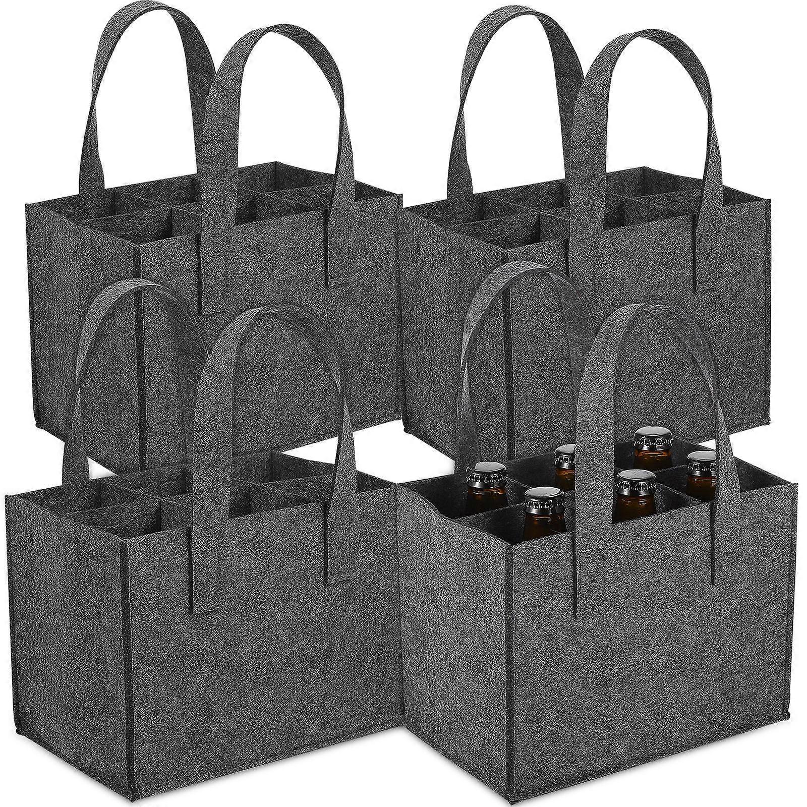 Felt Wine Tote Bag Set of 4 Portable Carrier for Bottles, Travel, Camping, Picnic, Festivals Soft & Comfortable Handbag with Handle